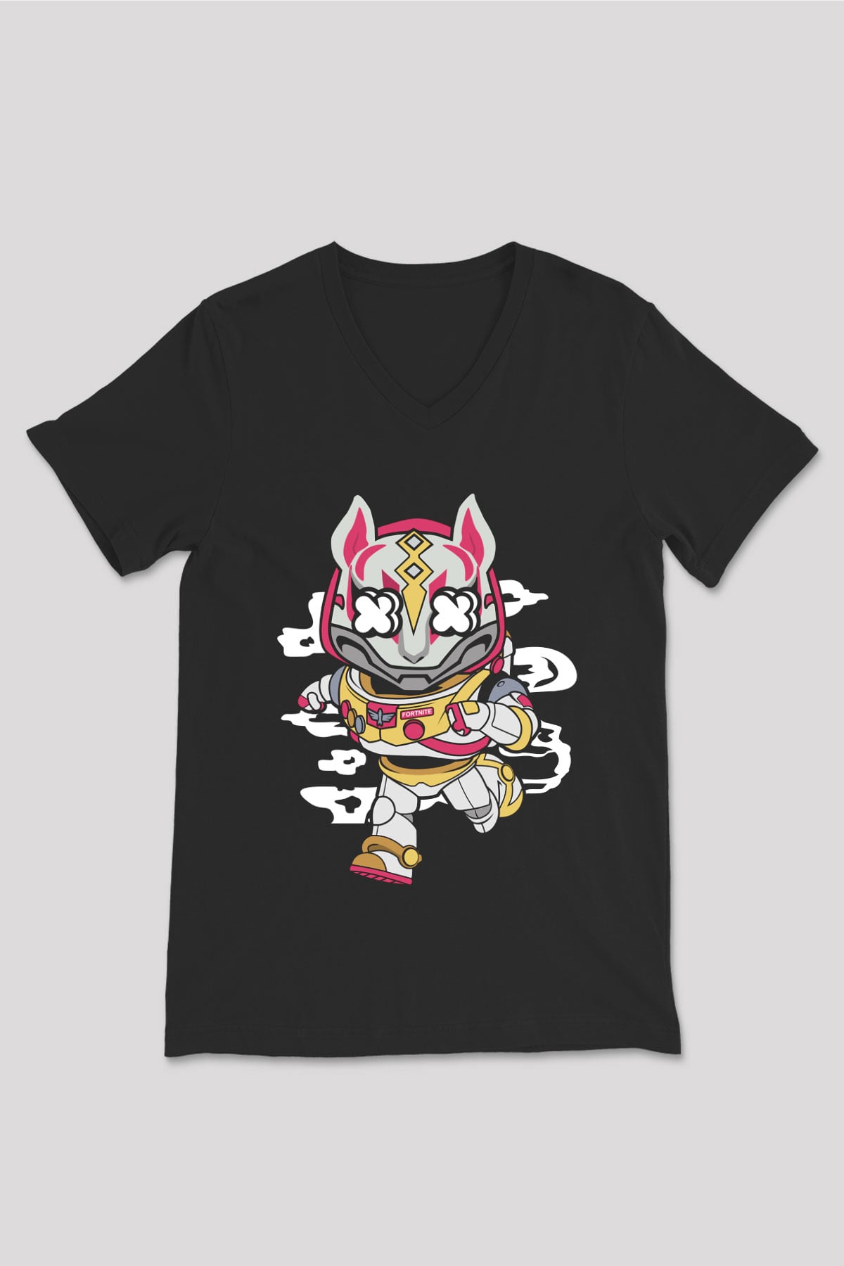 Buzz Fortnite Baskılı Unisex Siyah V Yaka Tişört