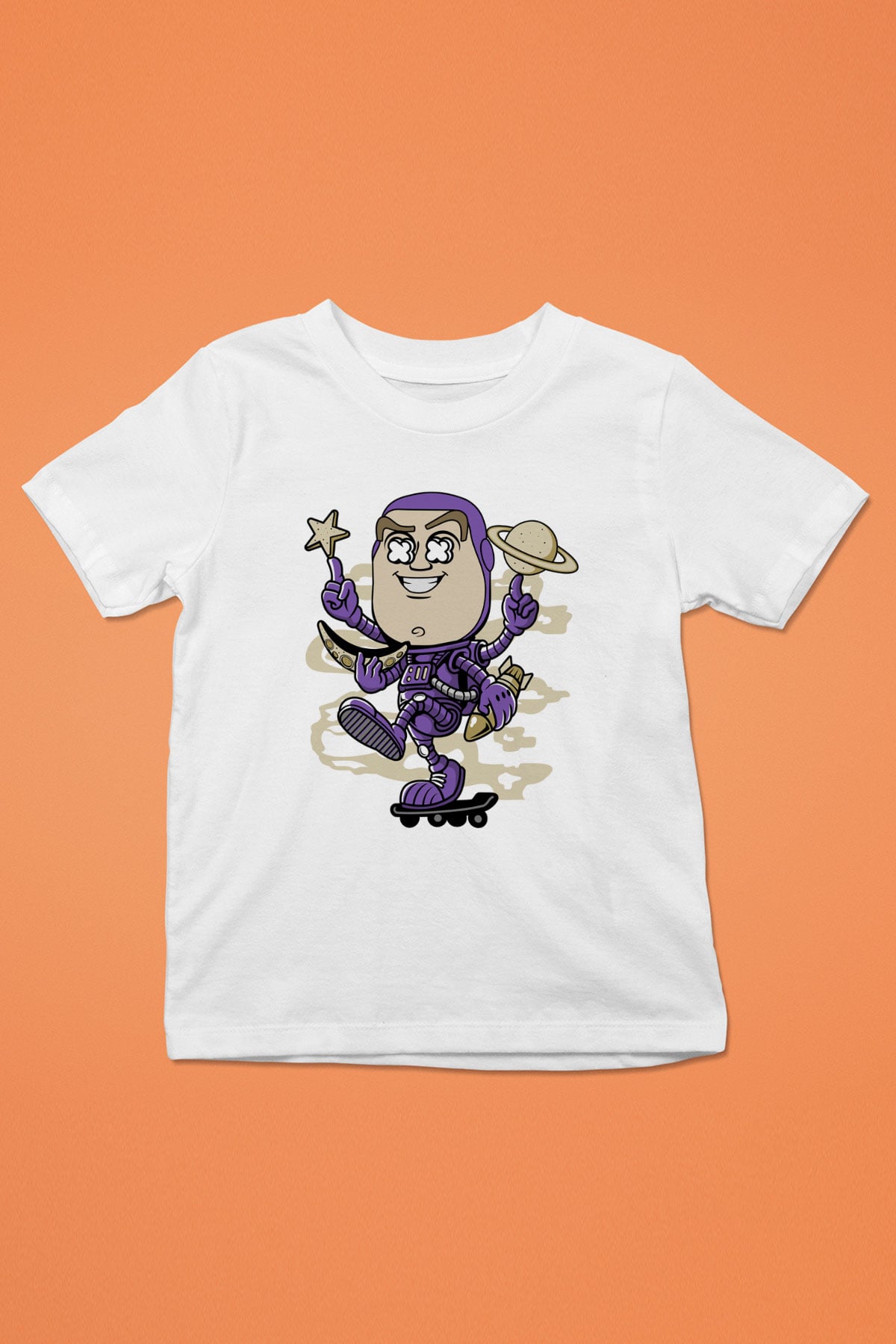 Buzz Skateboard Baskılı Unisex Beyaz Çocuk Tişört
