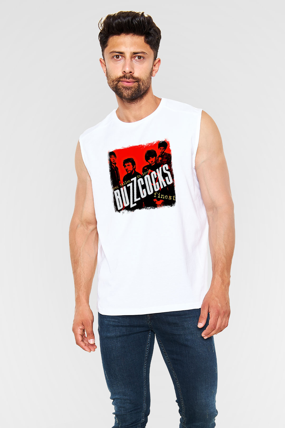 Buzzcocks Baskılı Unisex Beyaz Kolsuz Tişört