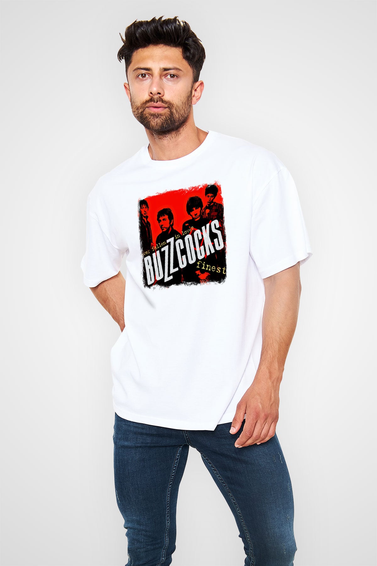 Buzzcocks Baskılı Unisex Beyaz Oversize Tişört
