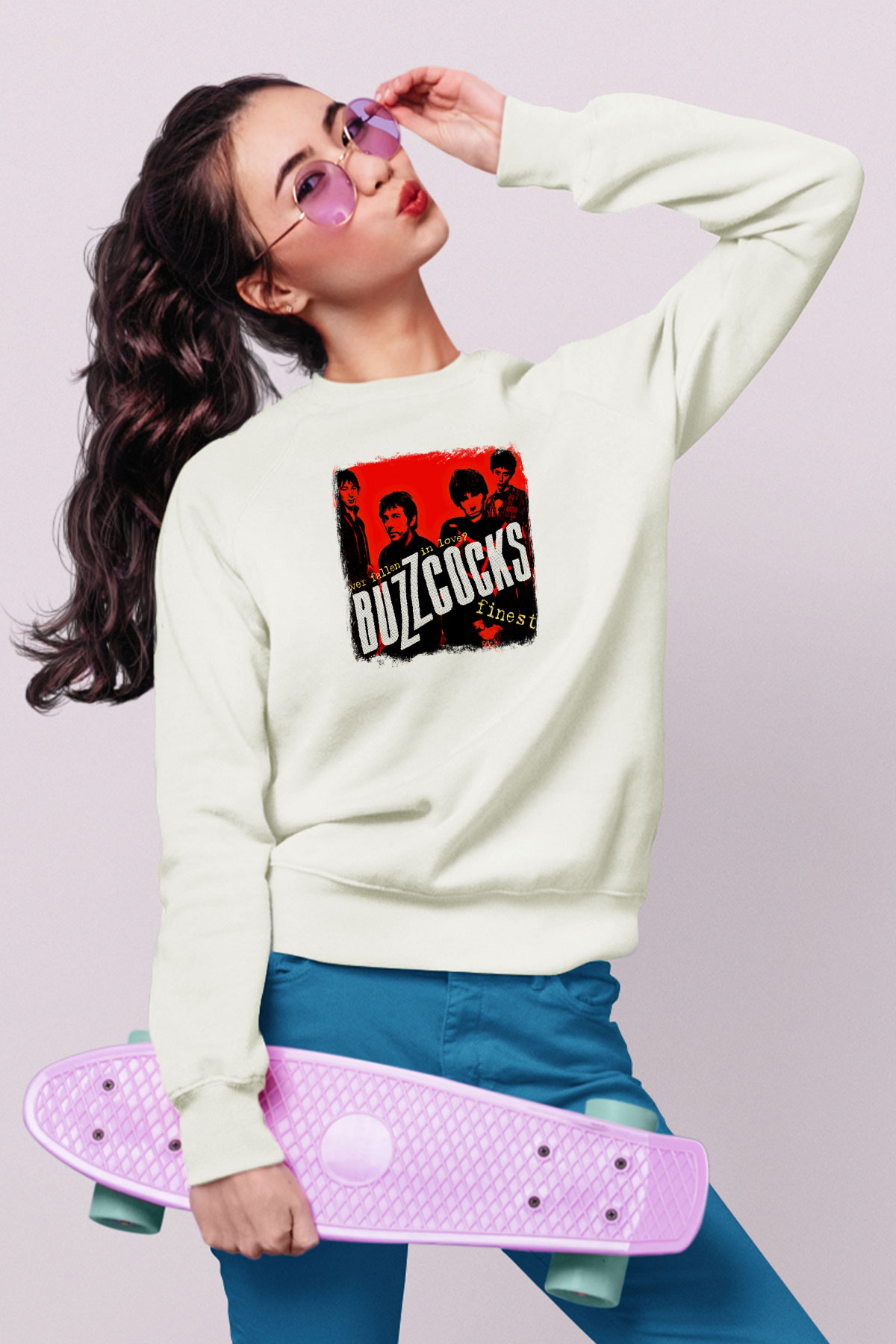 Buzzcocks Baskılı Unisex Beyaz Sweatshirt