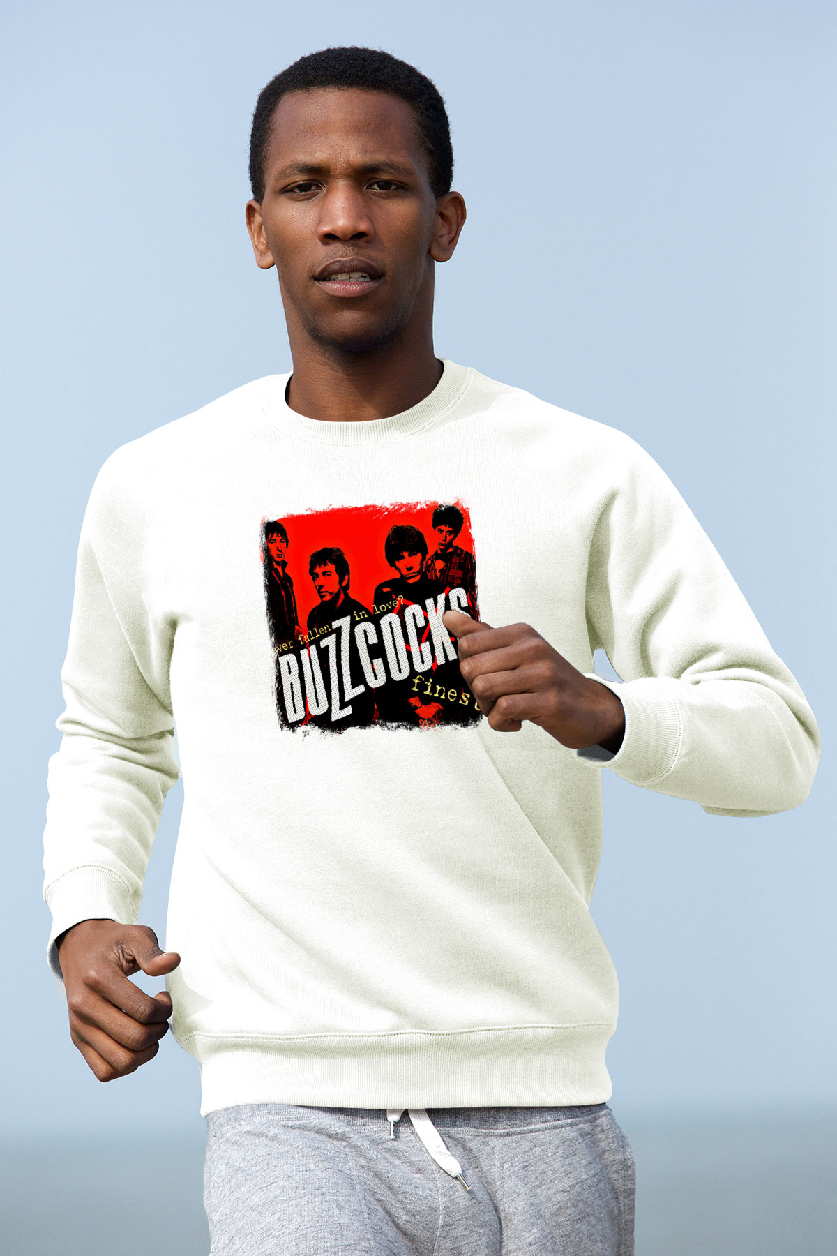 Buzzcocks Baskılı Unisex Beyaz Sweatshirt