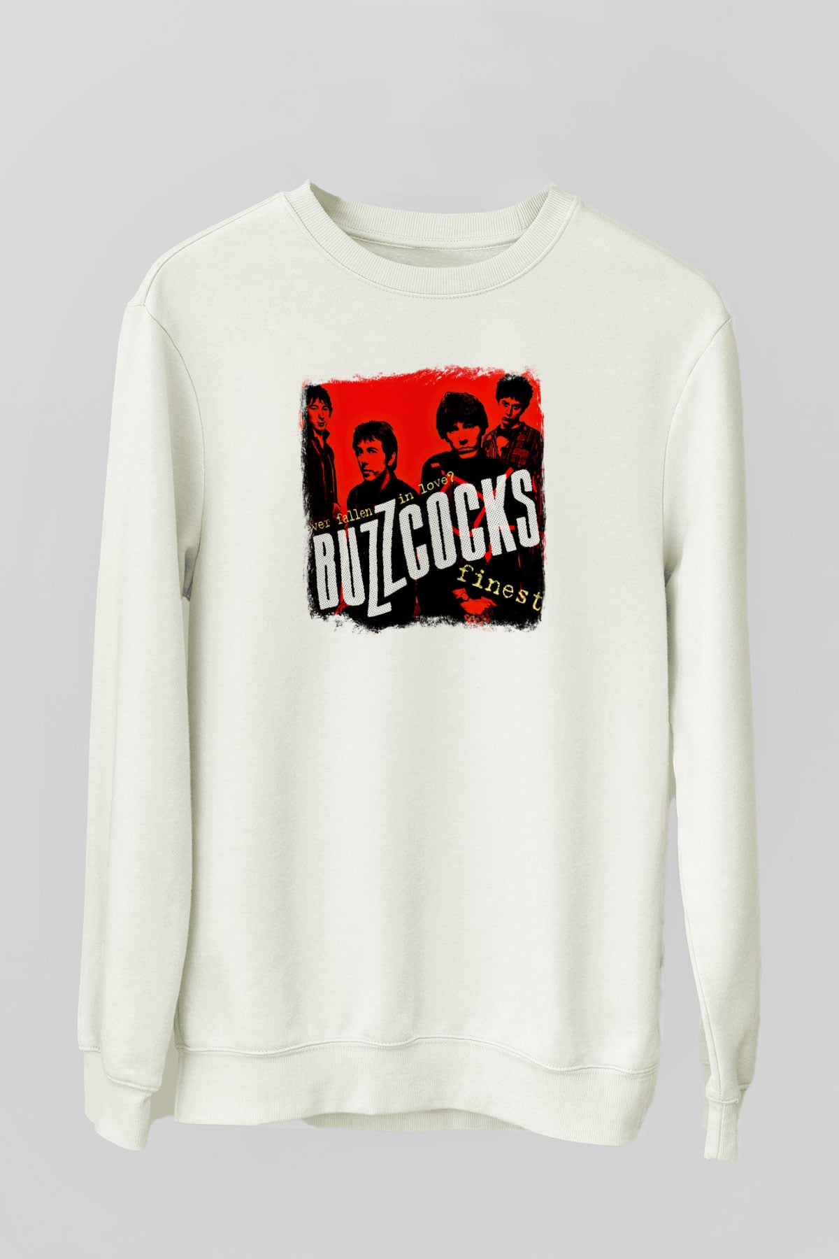 Buzzcocks Baskılı Unisex Beyaz Sweatshirt