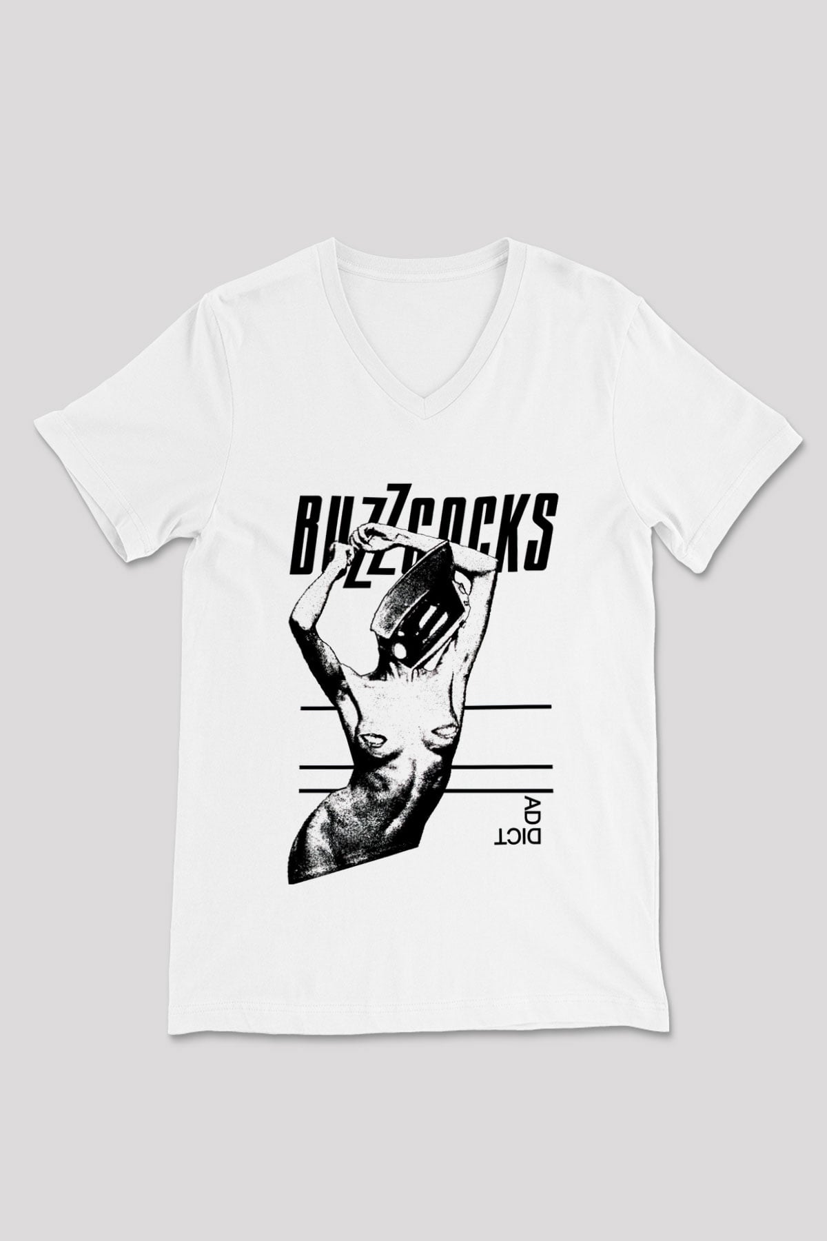 Buzzcocks Beyaz Unisex V Yaka Tişört
