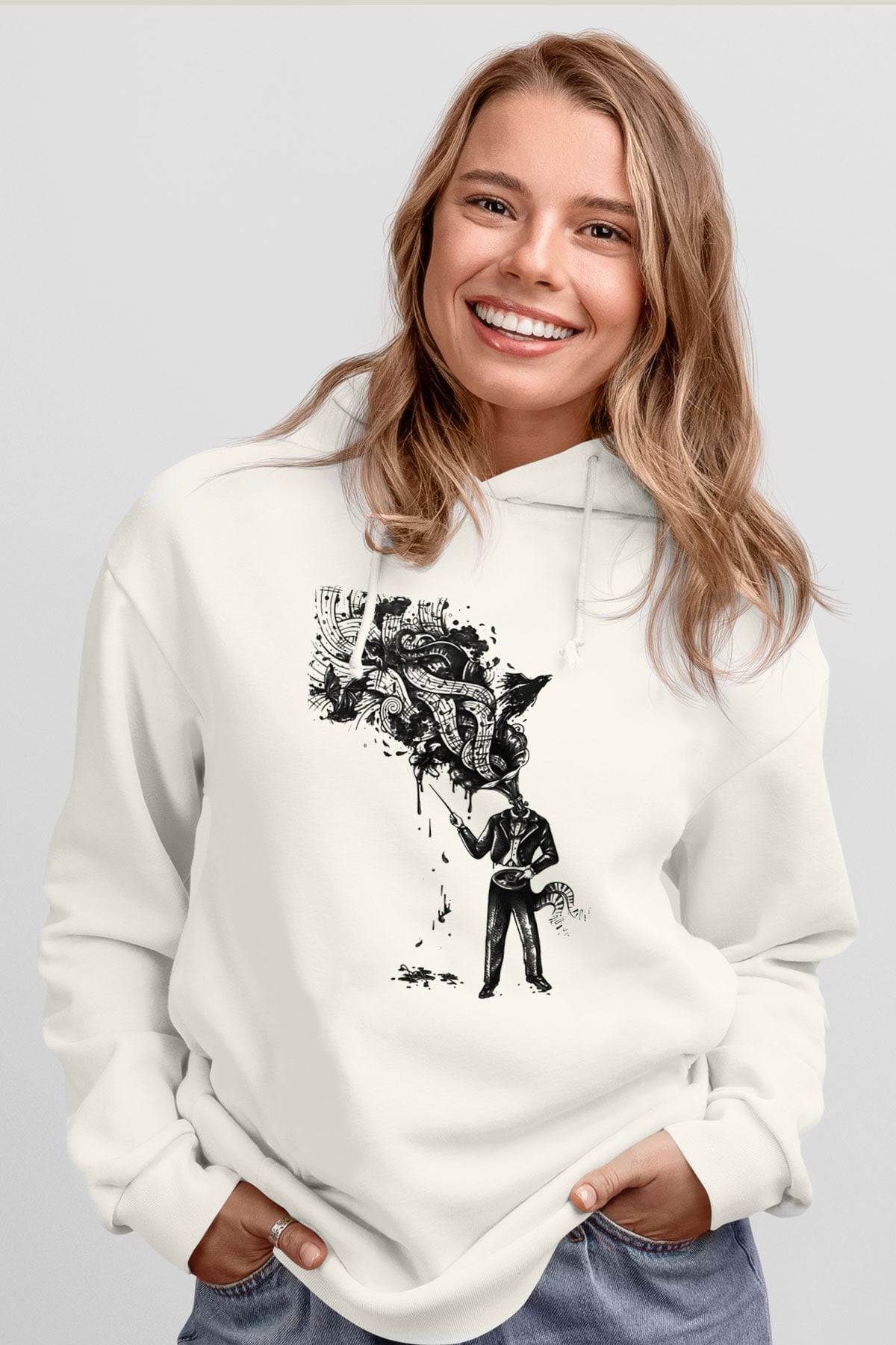 Cacophony Beyaz Unisex Kapüşonlu Sweatshirt