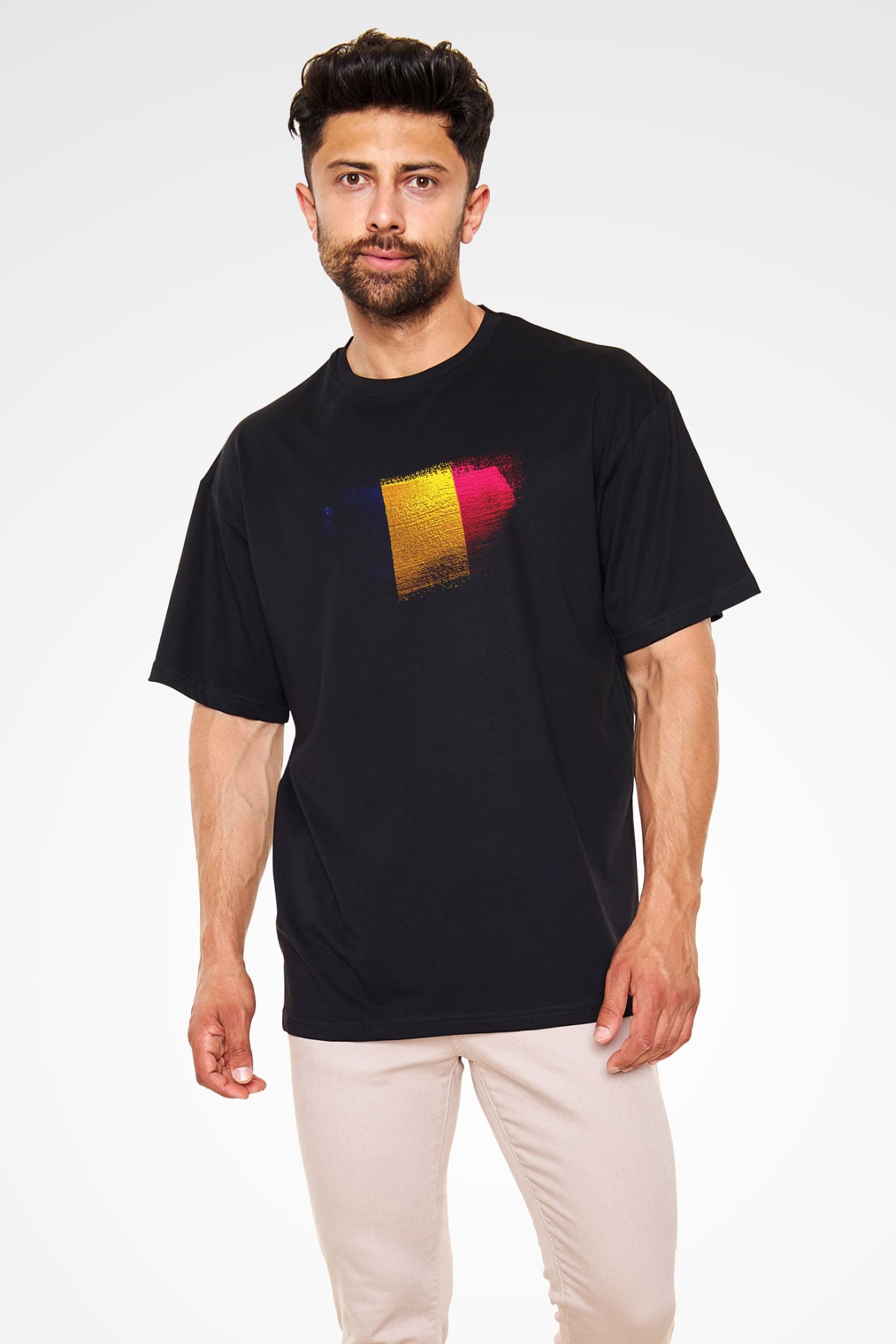 Çad - Chad Bayrağı Baskılı Unisex Siyah Oversize Tişört