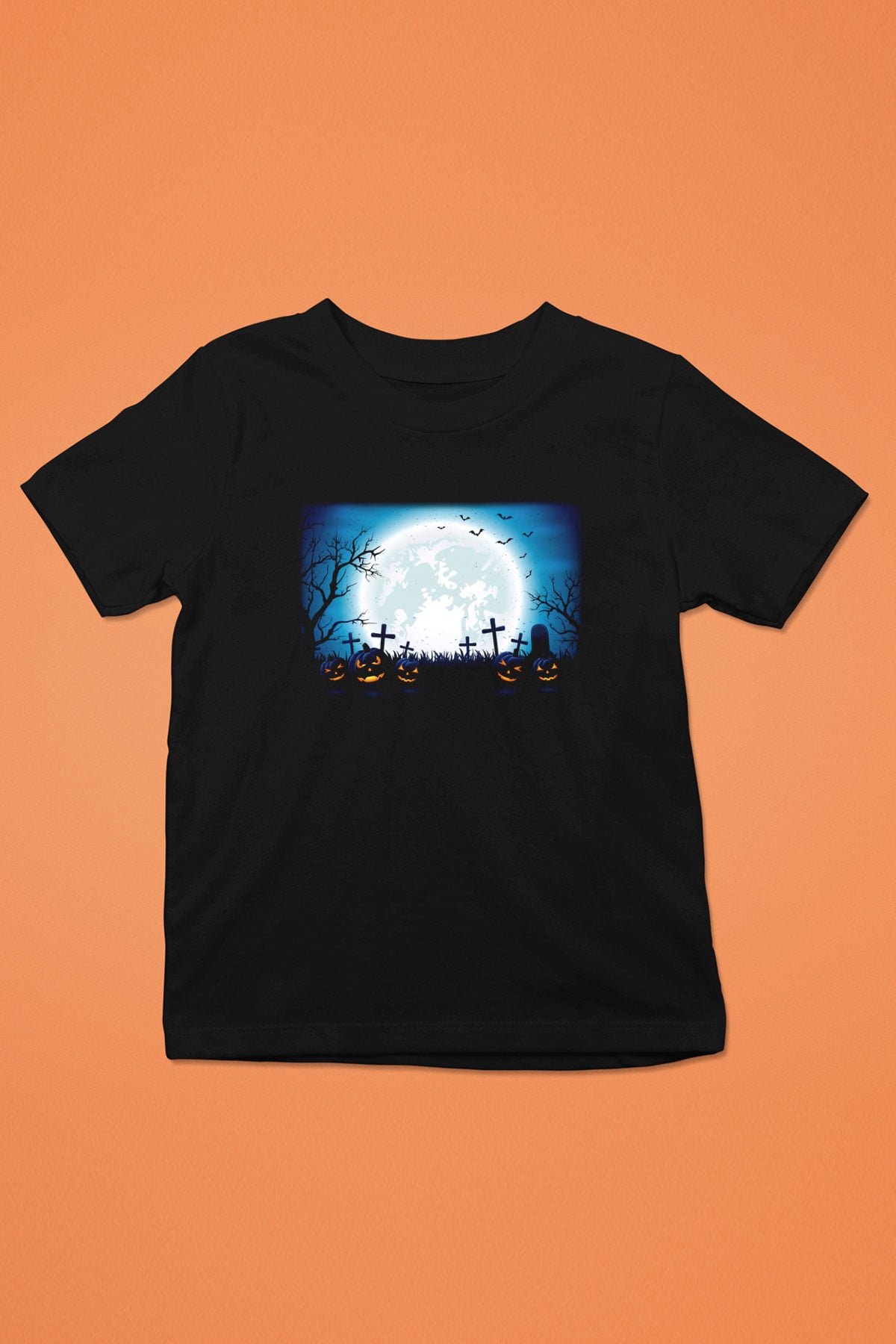 Cadılar Bayramı-Halloween Baskılı Siyah Unisex Çocuk Tişört