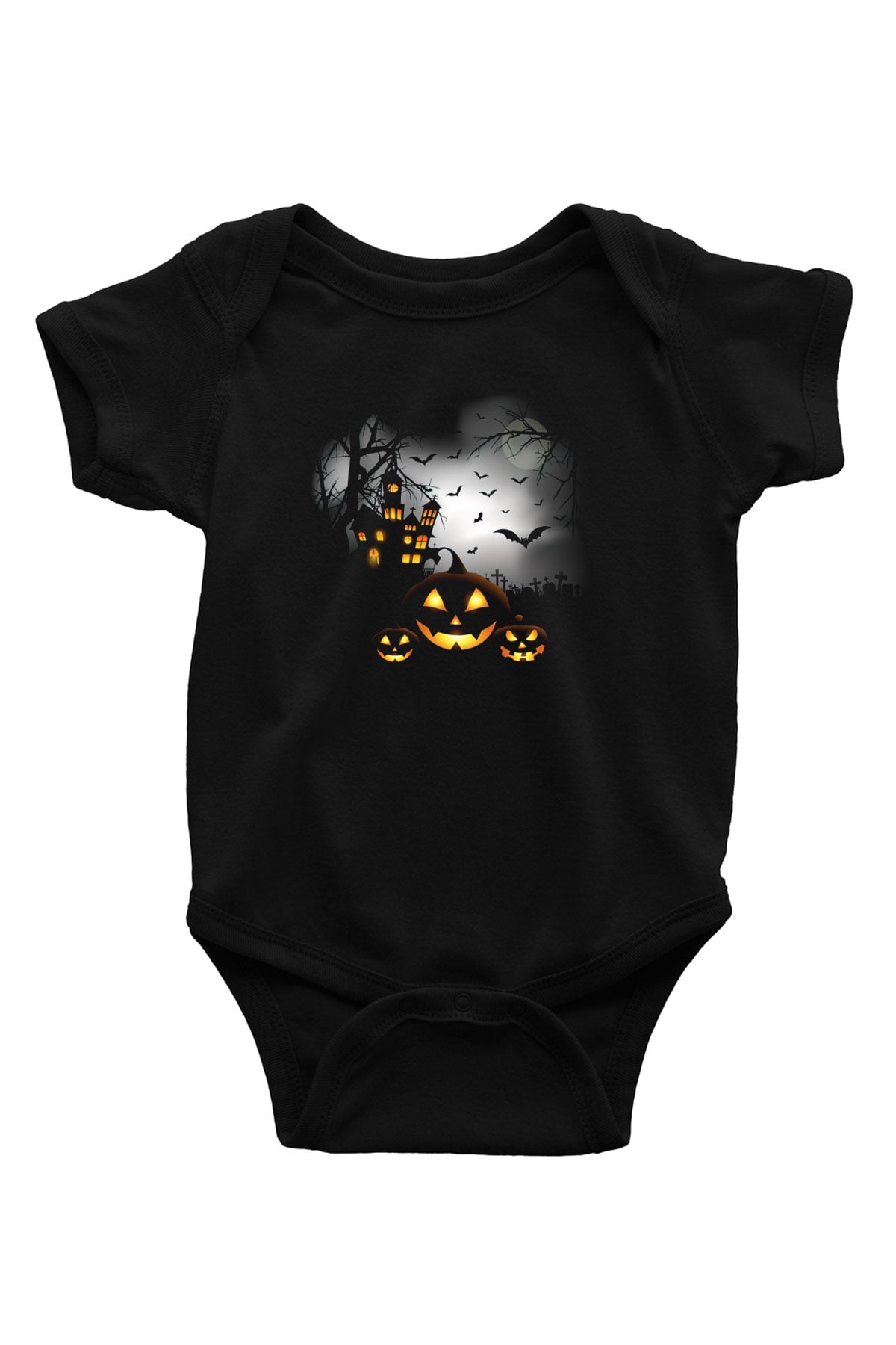 Cadılar Bayramı-Halloween Baskılı Siyah Bebek Body - Zıbın