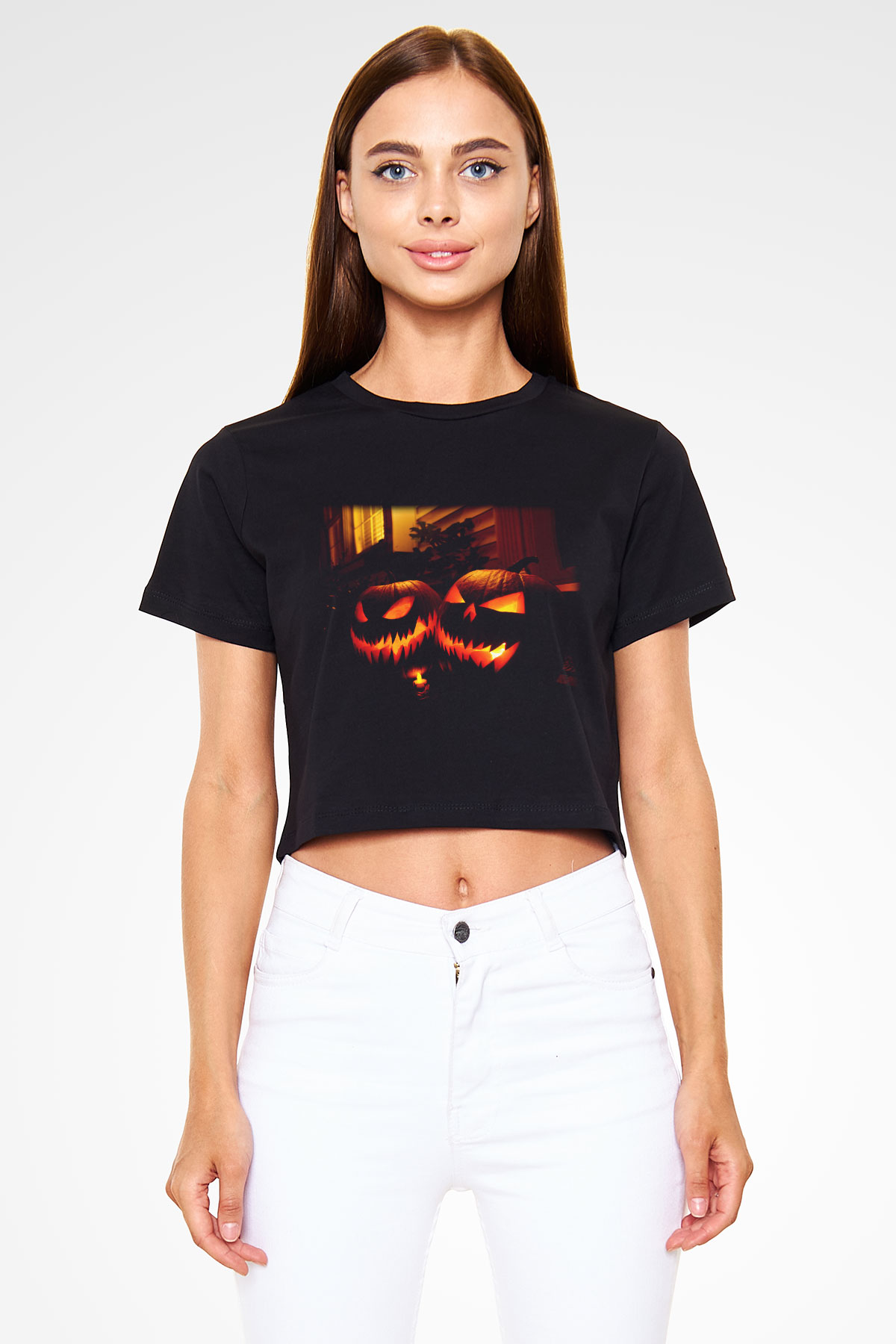 Cadılar Bayramı-Halloween Siyah Crop Top Tişört