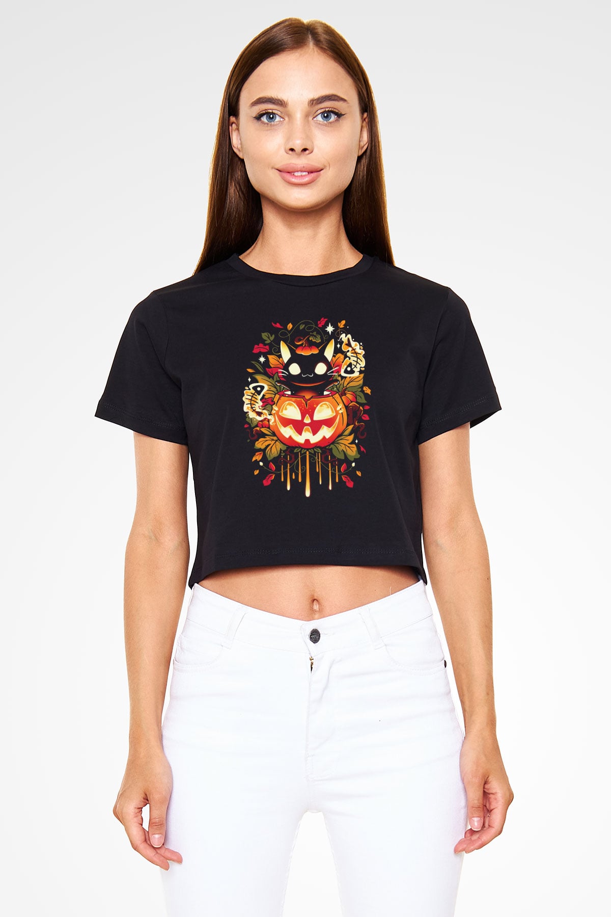 Cadılar Bayramı-Halloween Siyah  Crop Top Tişört