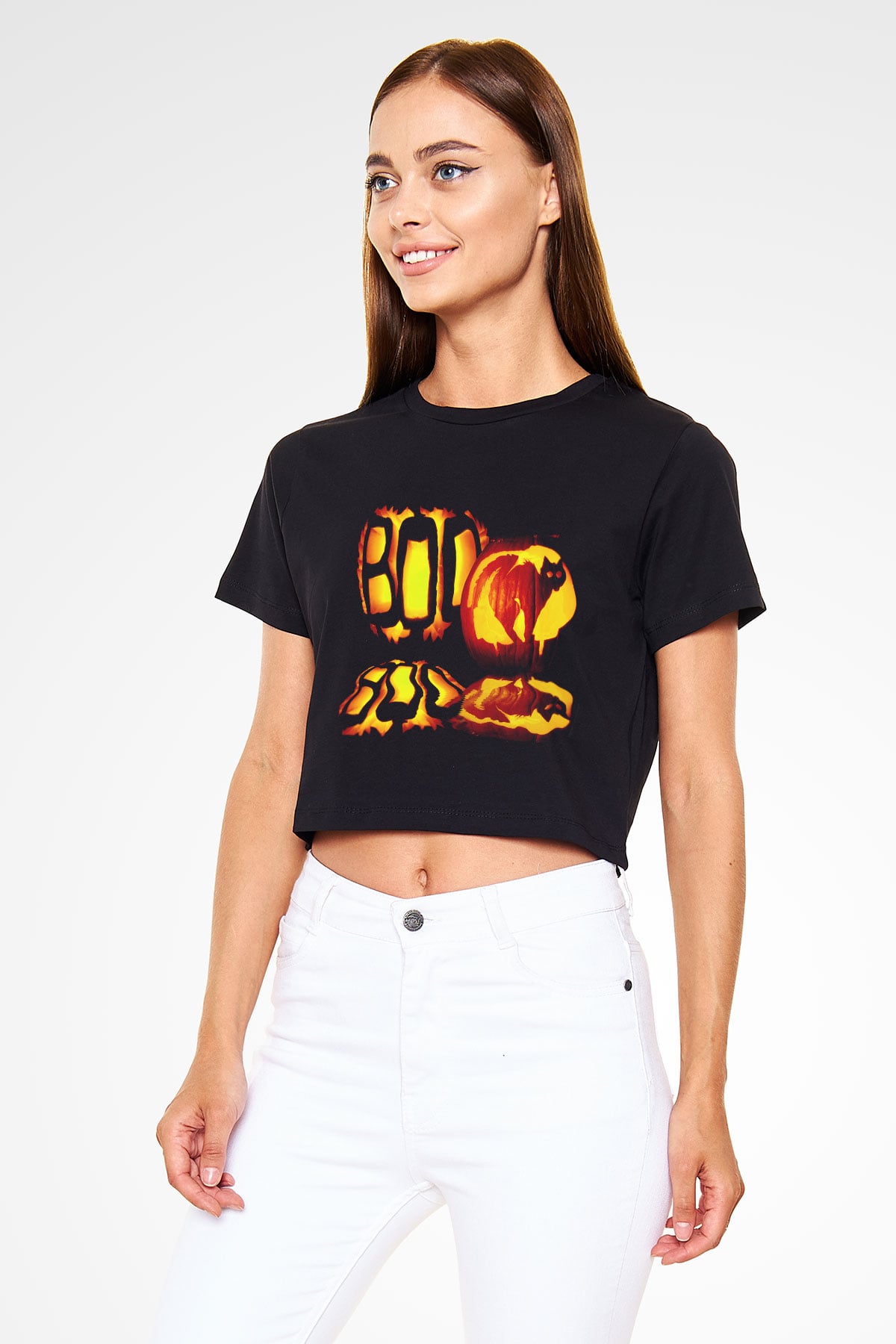Cadılar Bayramı-Halloween Siyah Crop Top Tişört