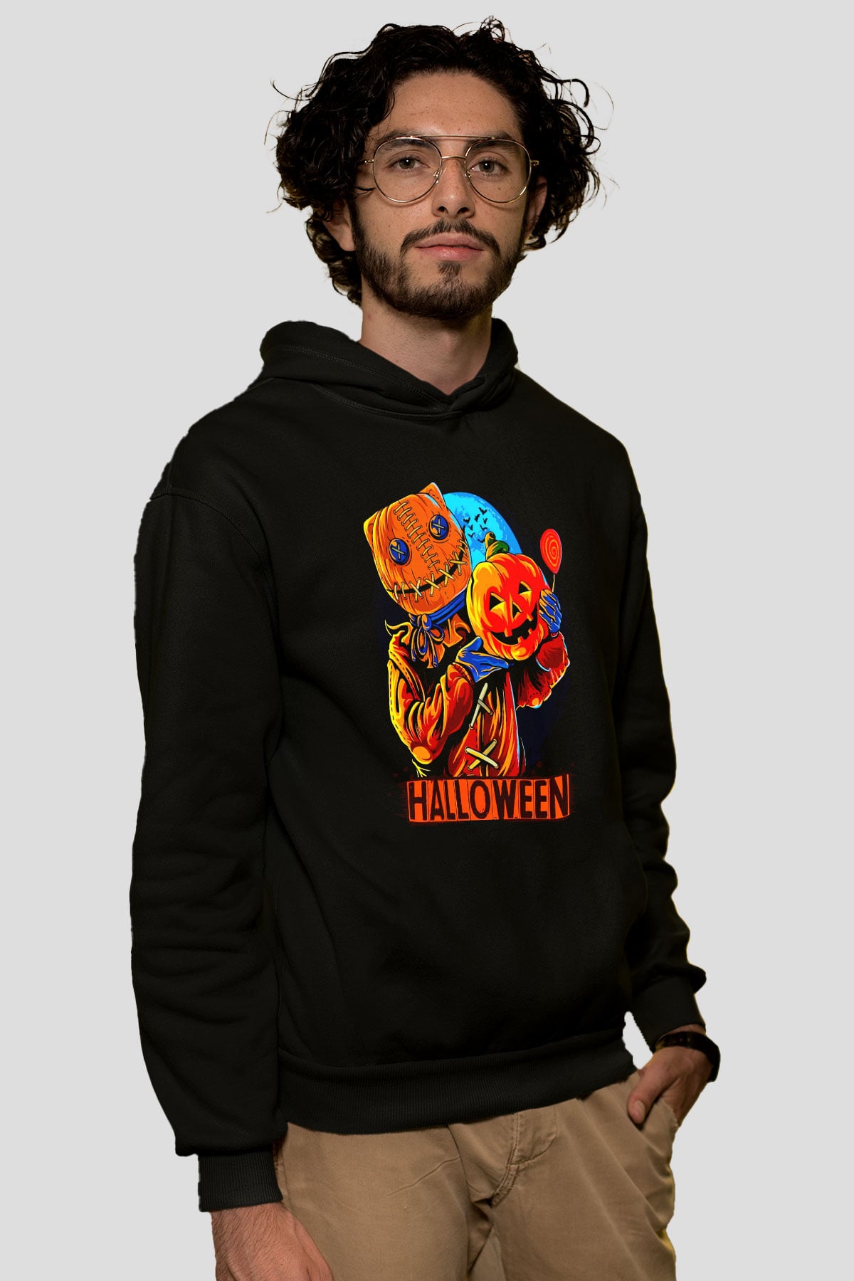 Cadılar Bayramı-Halloween Siyah Unisex Kapüşonlu Sweatshirt