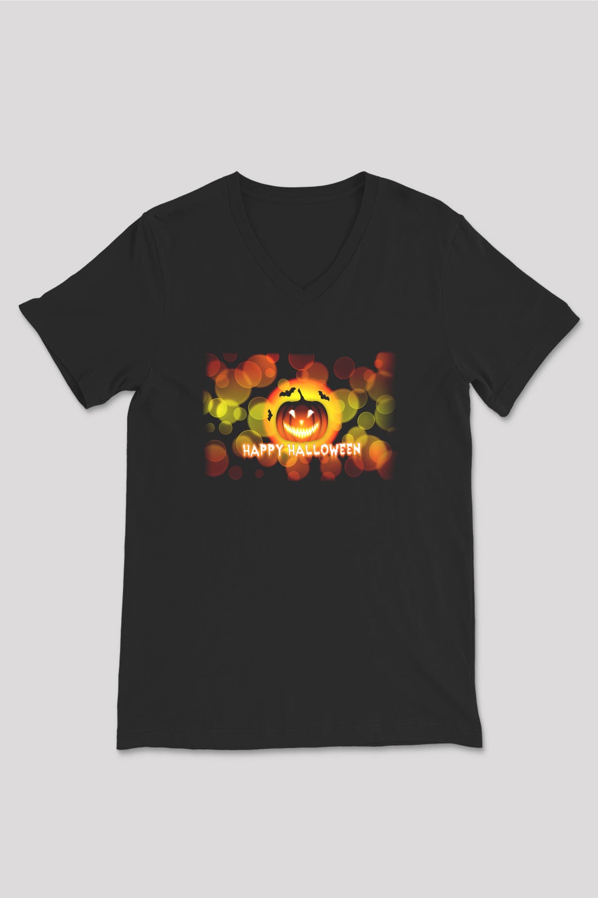 Cadılar Bayramı-Halloween Siyah Unisex V Yaka Tişört T-Shirt
