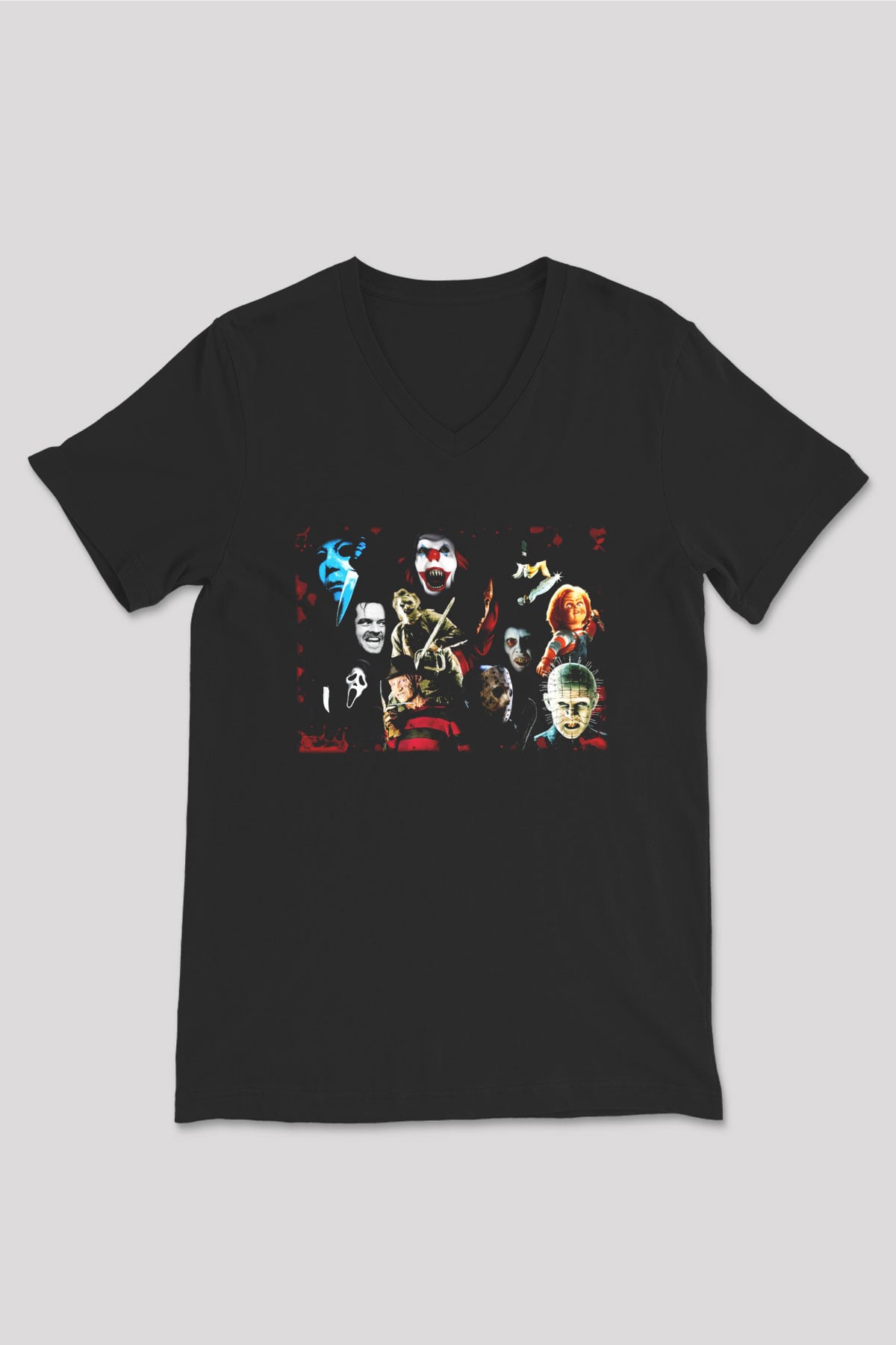 Cadılar Bayramı-Halloween Siyah Unisex V Yaka Tişört T-Shirt