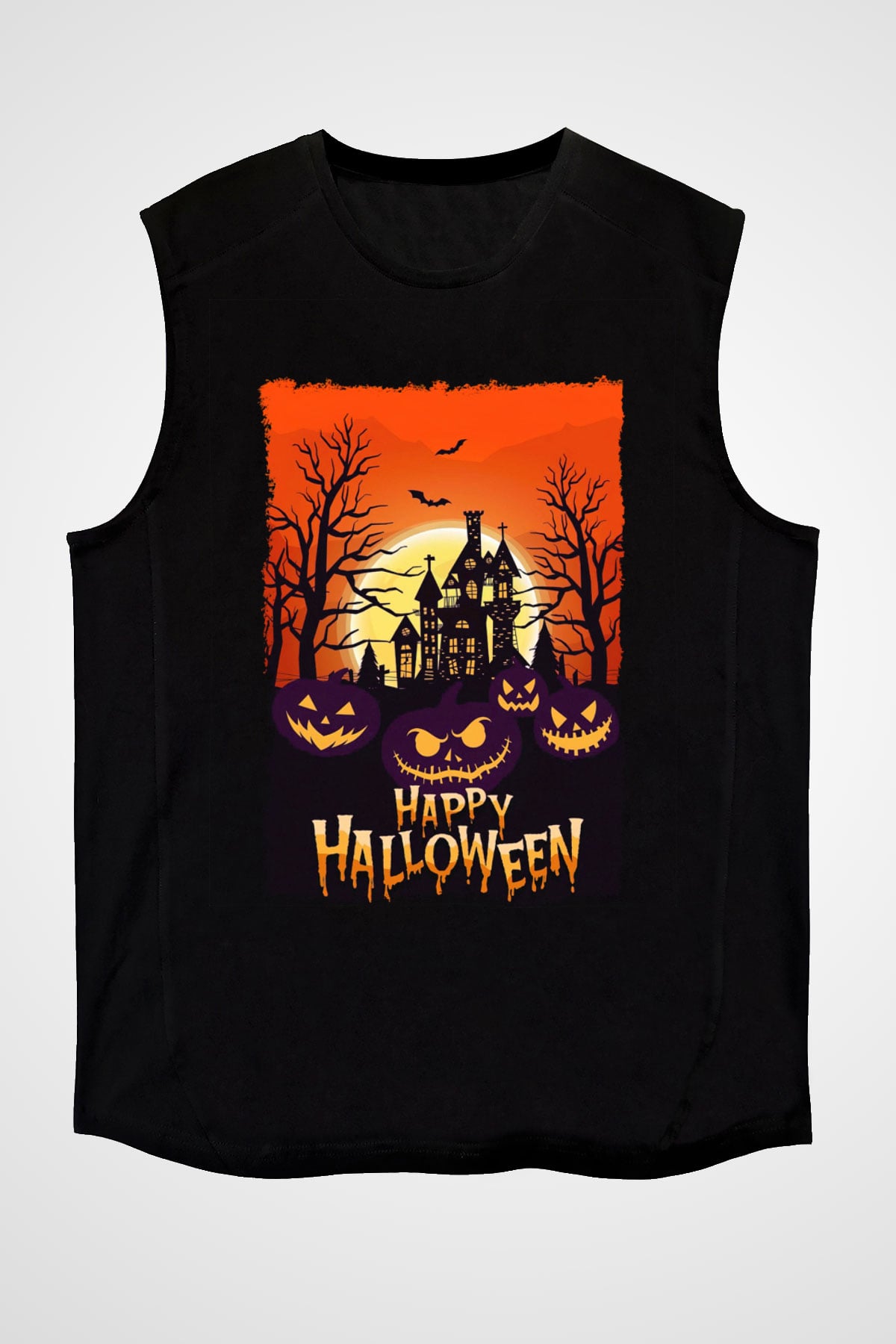 Cadılar Bayramı-Halloween Siyah Unisex Kolsuz Tişört