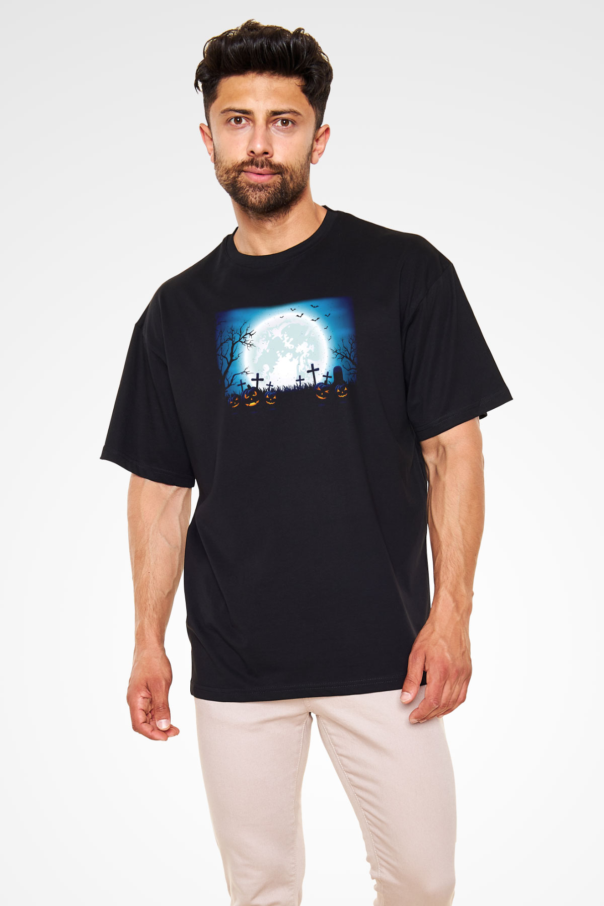 Cadılar Bayramı-Halloween Siyah Unisex Oversize Tişört T-Shirt