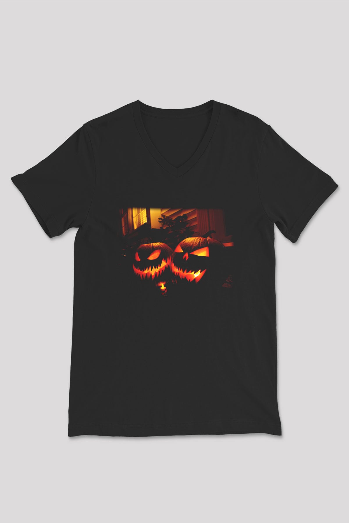 Cadılar Bayramı-Halloween Siyah Unisex V Yaka Tişört T-Shirt