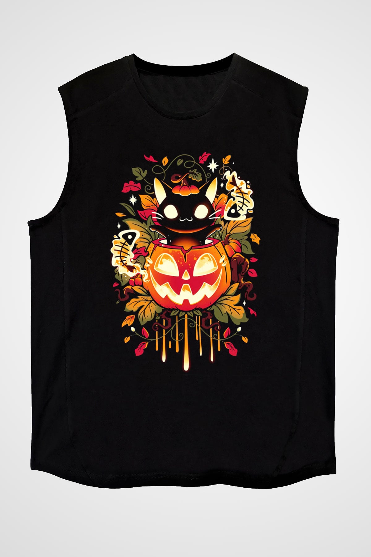 Cadılar Bayramı-Halloween Siyah Unisex Kolsuz Tişört