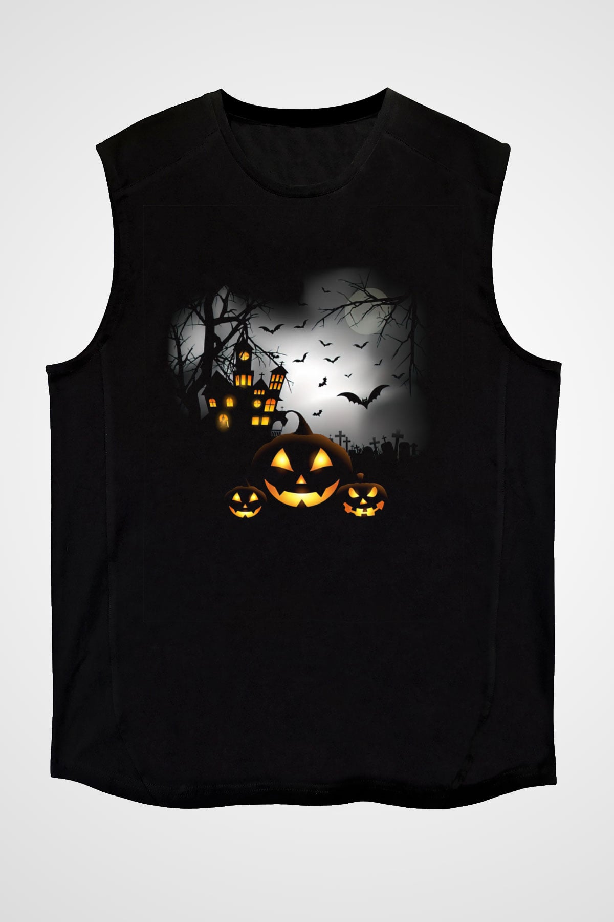 Cadılar Bayramı-Halloween Siyah Unisex Kolsuz Tişört