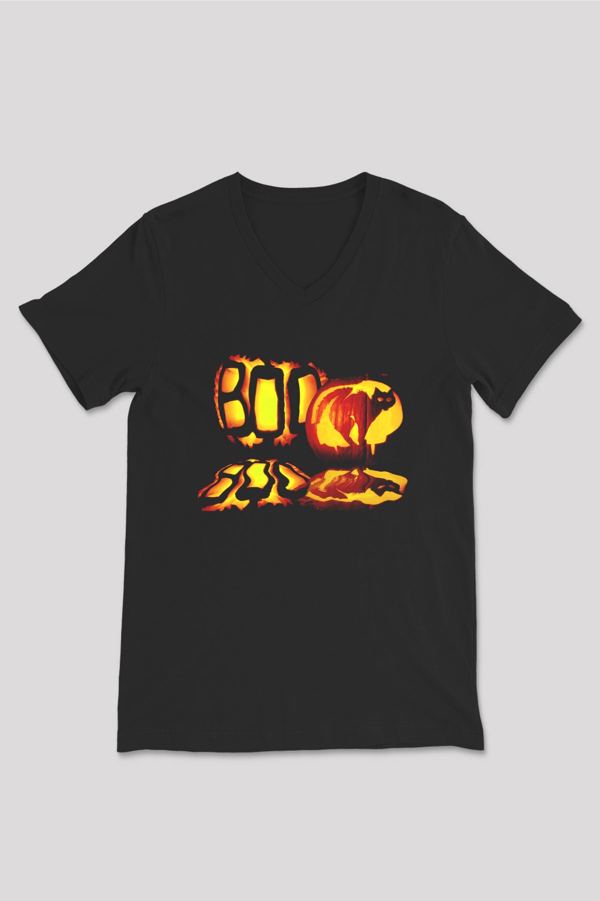 Cadılar Bayramı-Halloween Siyah Unisex V Yaka Tişört T-Shirt