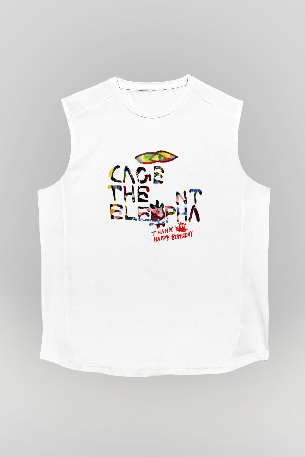 Cage the Elephant Baskılı Unisex Beyaz Kolsuz Tişört