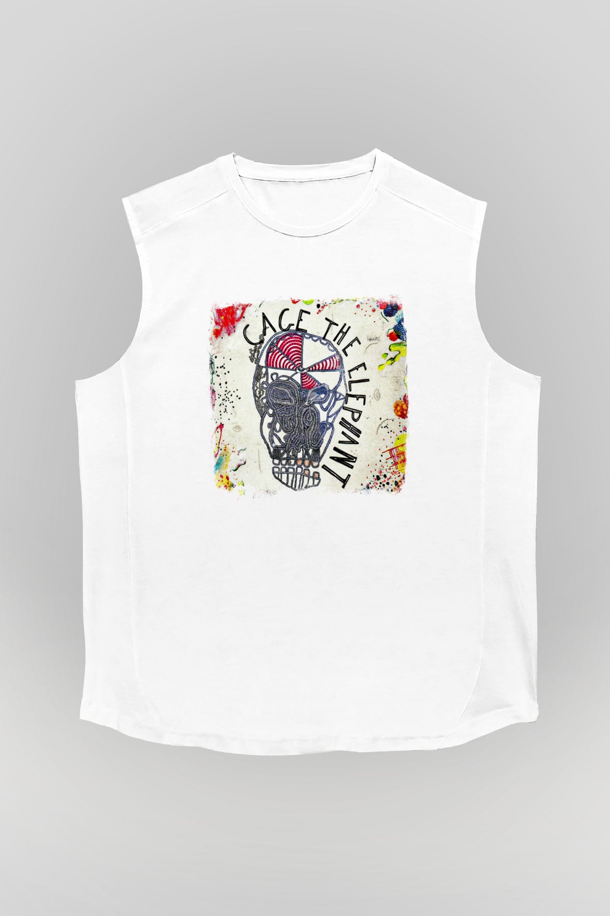 Cage the Elephant Baskılı Unisex Beyaz Kolsuz Tişört