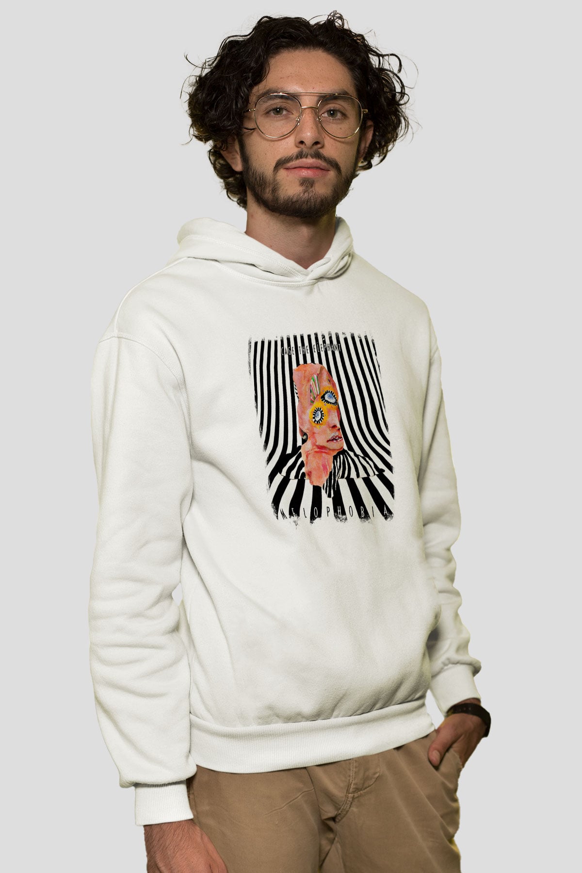 Cage the Elephant Baskılı Unisex Beyaz Hoodie