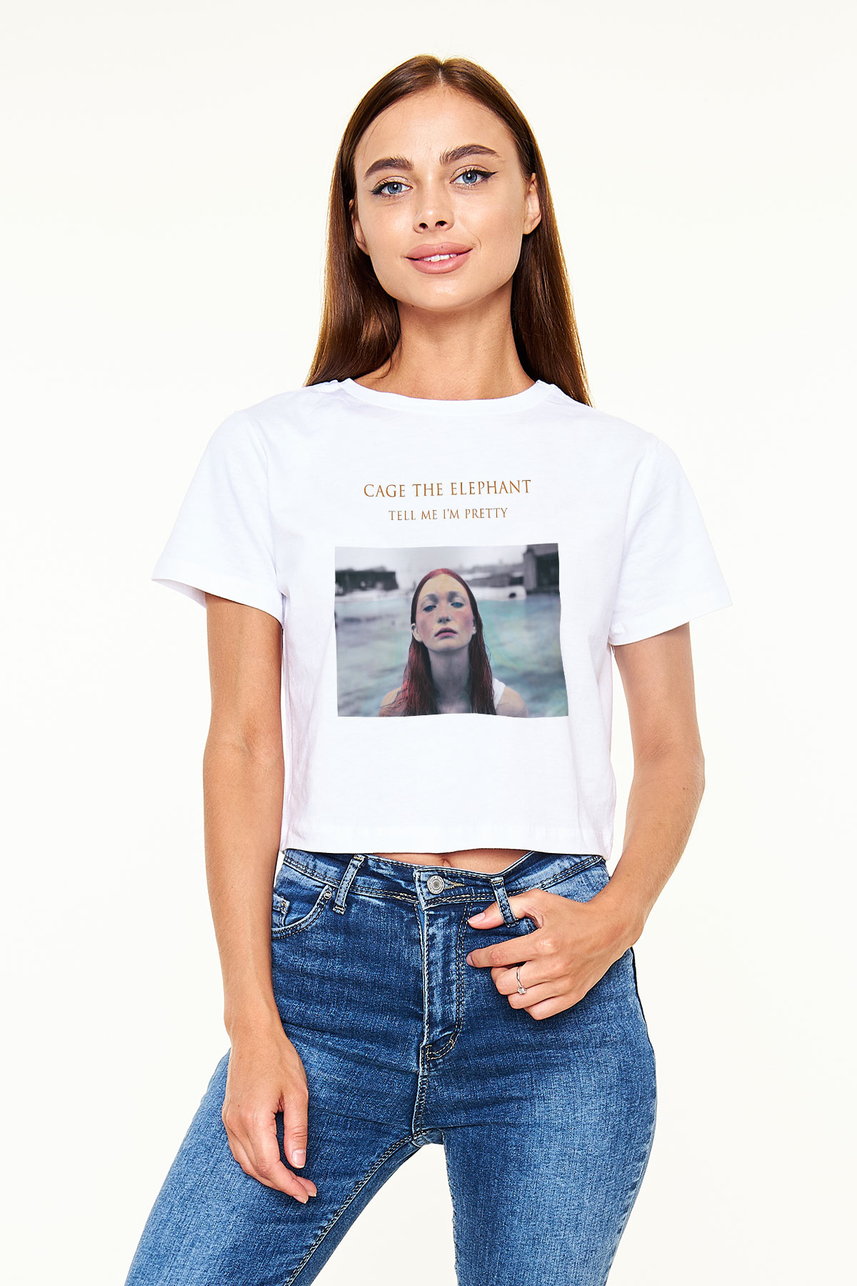 Cage the Elephant Beyaz Croptop Tişört