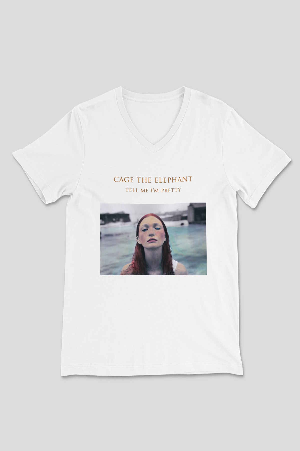 Cage the Elephant Beyaz Unisex V Yaka Tişört T-Shirt
