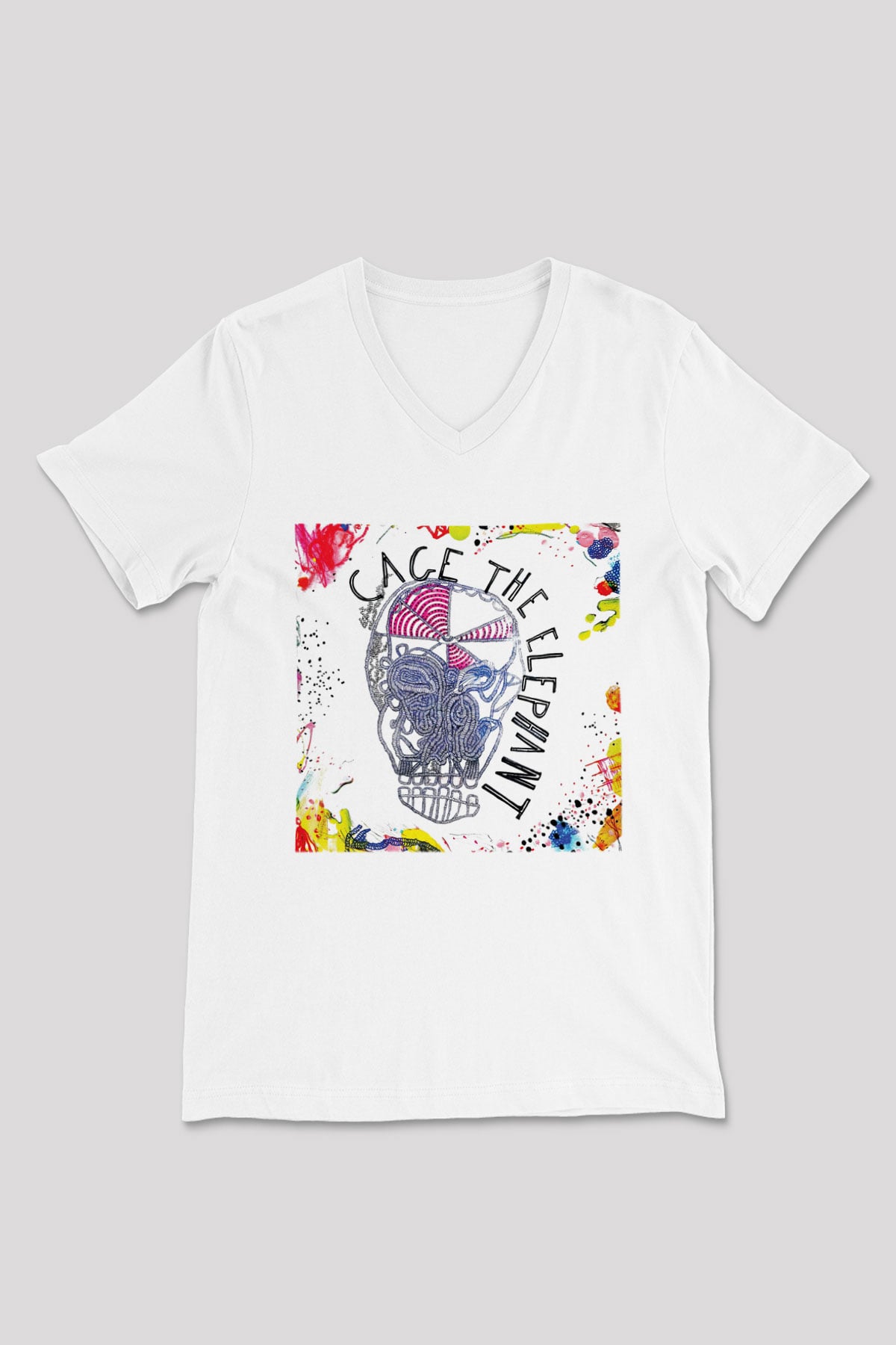 Cage the Elephant Beyaz Unisex V Yaka Tişört T-Shirt