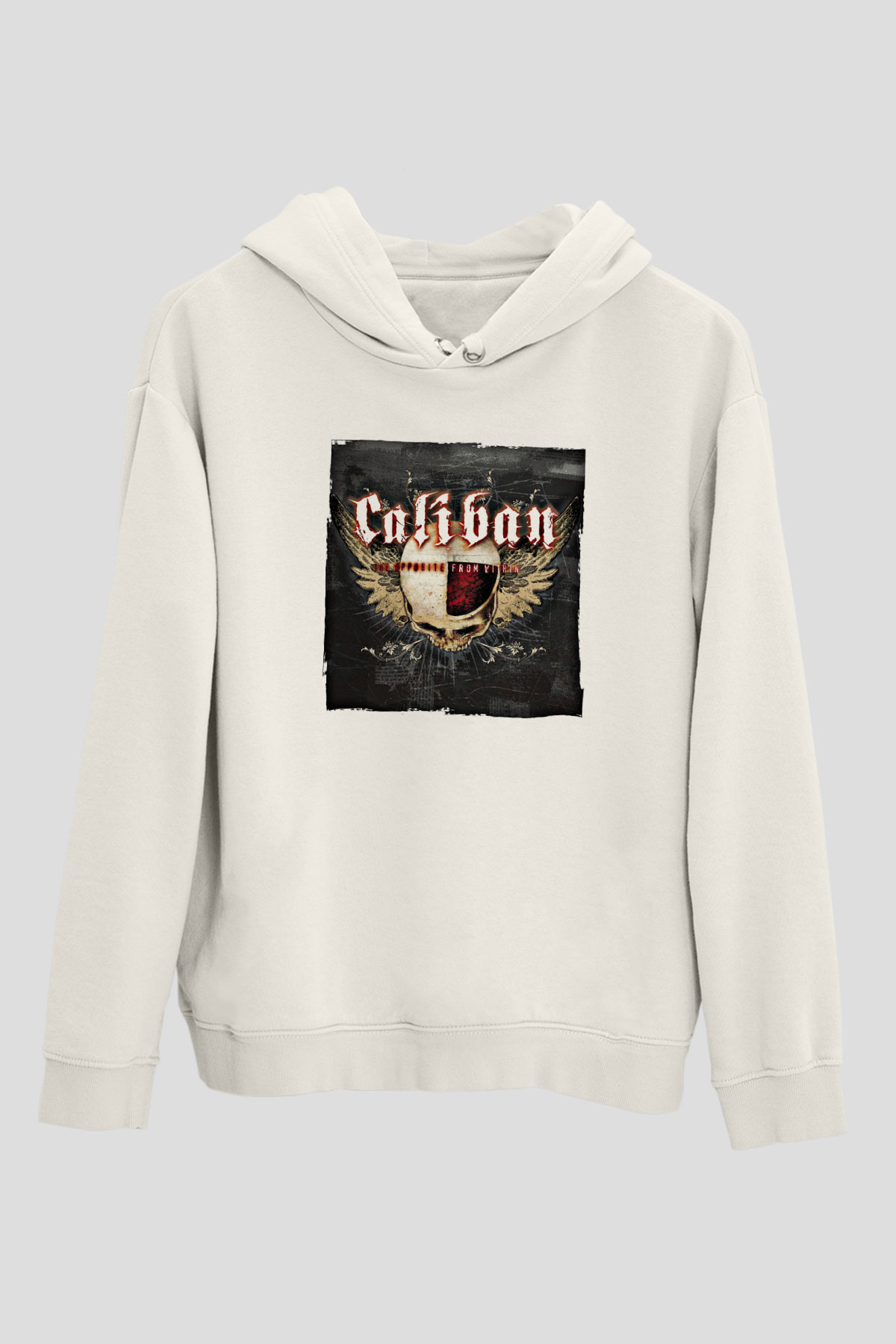 Caliban Baskılı Unisex Beyaz Hoodie