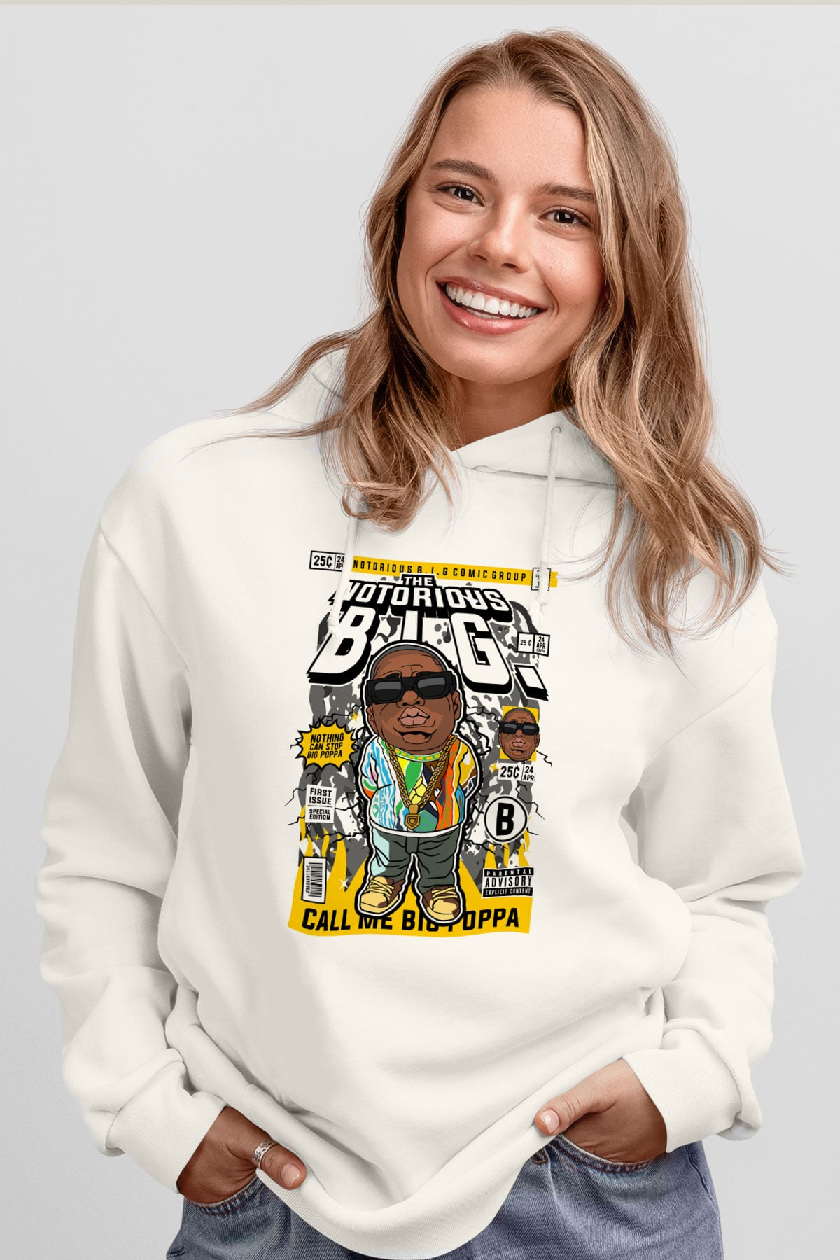 Call Me B.I.G Baskılı Unisex Beyaz Hoodie