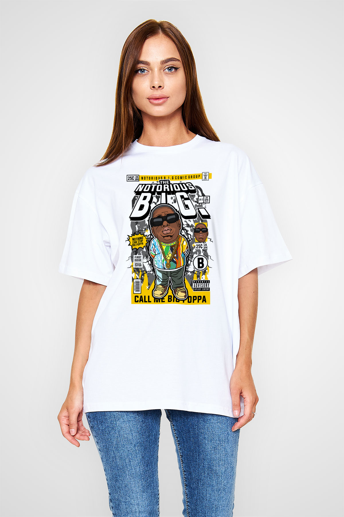 Call Me B.I.G Baskılı Unisex Beyaz Oversize Tişört