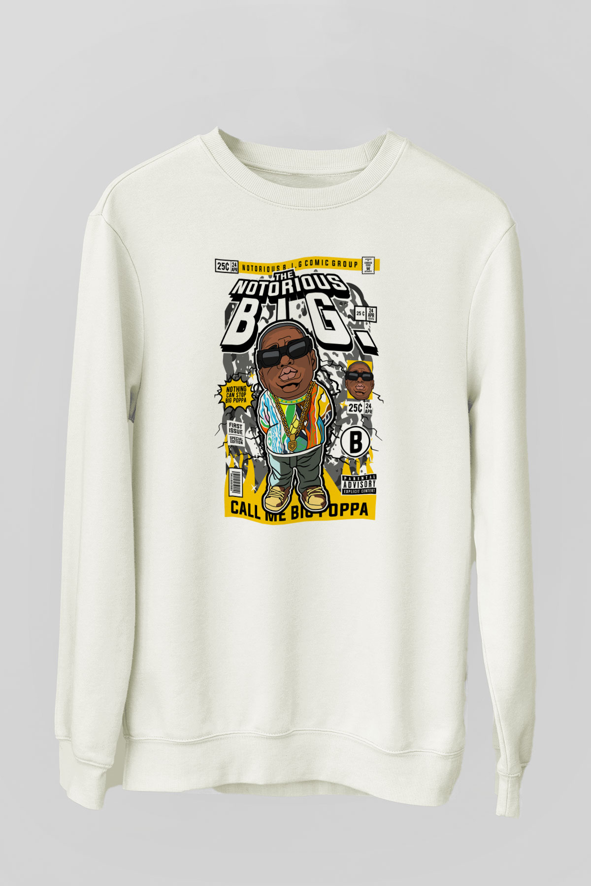 Call Me B.I.G Baskılı Unisex Beyaz Sweatshirt