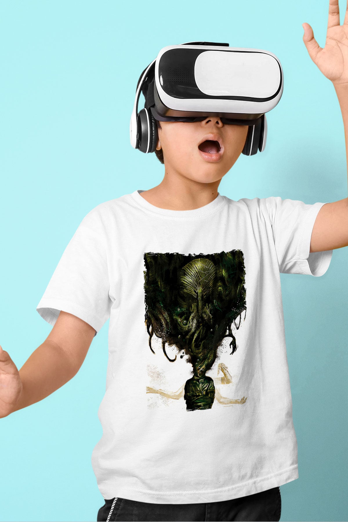 Call Of Ctulhu Baskılı Beyaz Unisex Beyaz Çocuk Tişört - Tshirt