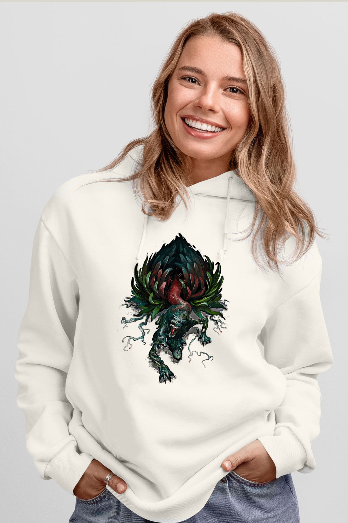 Call Of Ctulhu Baskılı Beyaz Unisex Kapüşonlu Sweatshirt