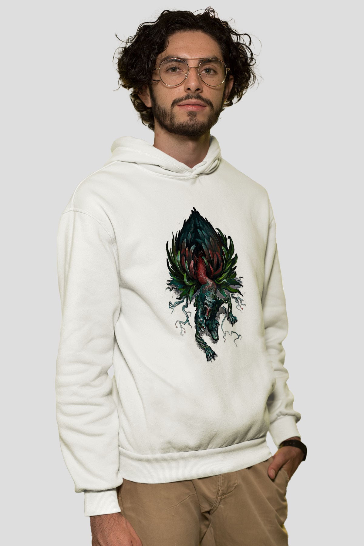 Call Of Ctulhu Baskılı Beyaz Unisex Kapüşonlu Sweatshirt