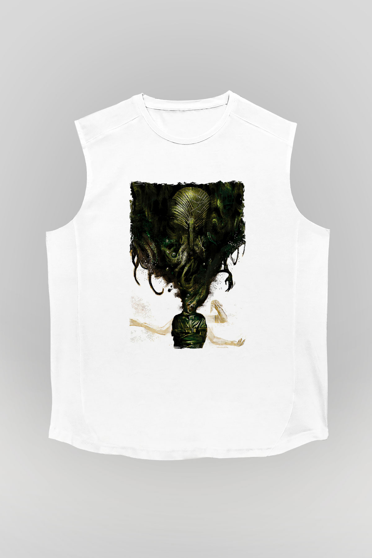 Call Of Ctulhu Baskılı Beyaz Unisex Kolsuz Tişört - Tshirt