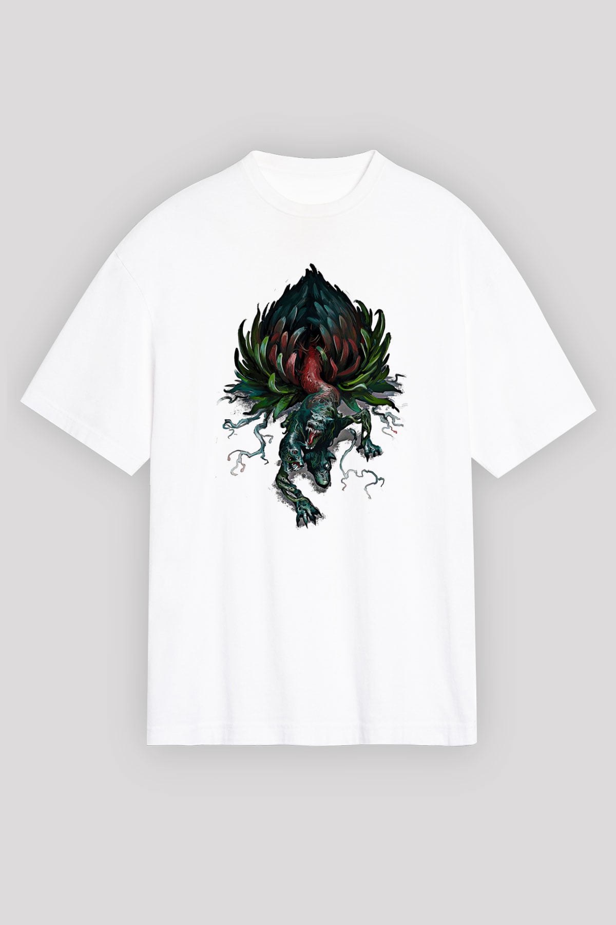 Call Of Ctulhu Baskılı Beyaz Unisex Oversize Tişört - Tshirt