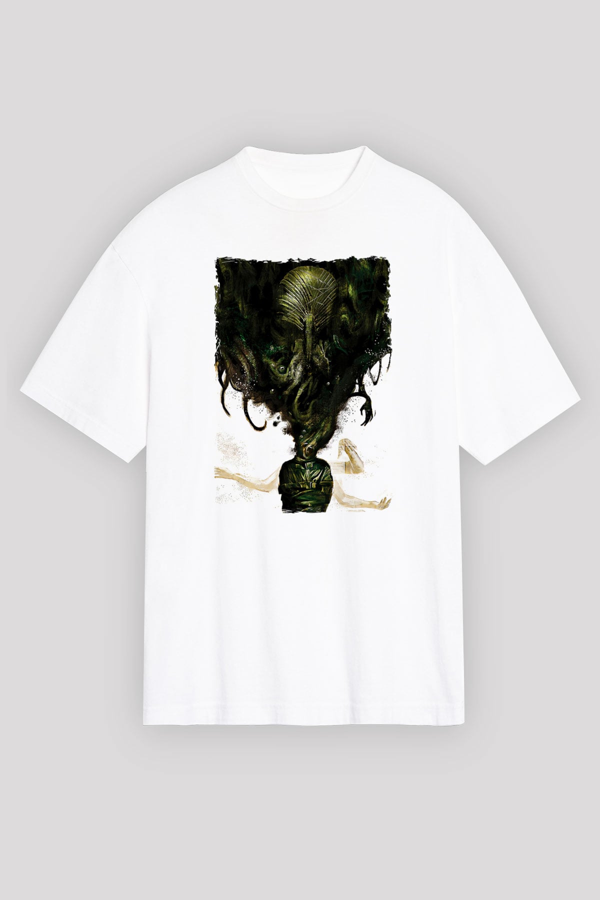Call Of Ctulhu Baskılı Beyaz Unisex Oversize Tişört - Tshirt