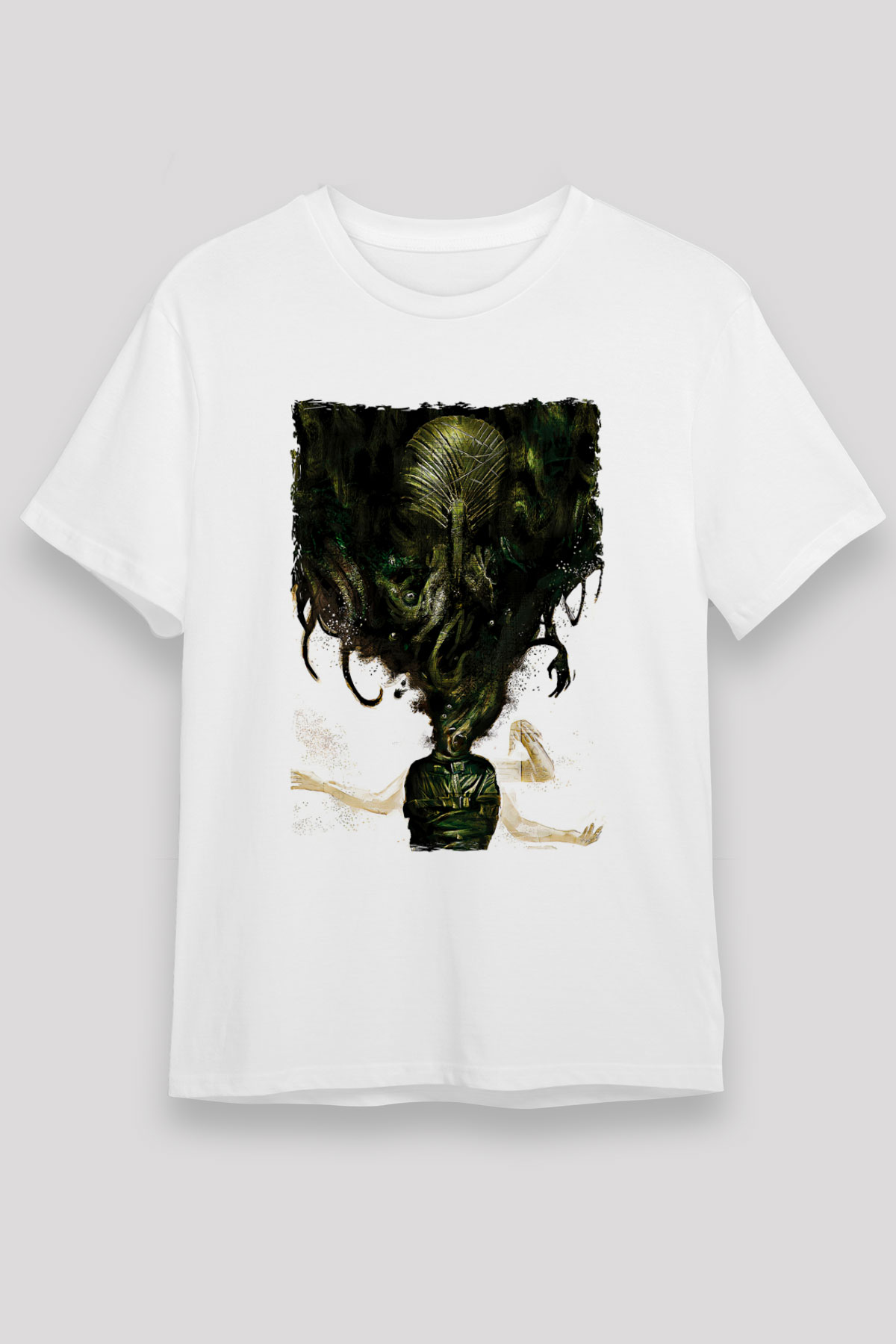 Call Of Ctulhu Baskılı Unisex Beyaz Tişört - Tshirt