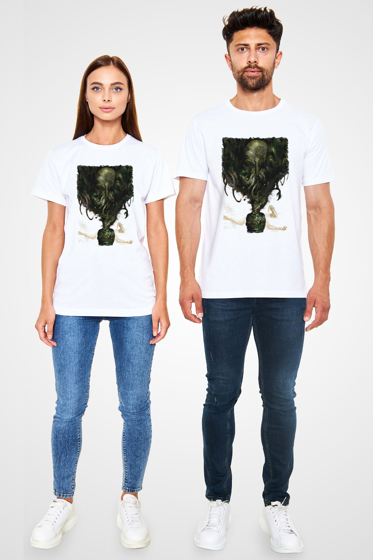 Call Of Ctulhu Baskılı Unisex Beyaz Tişört - Tshirt