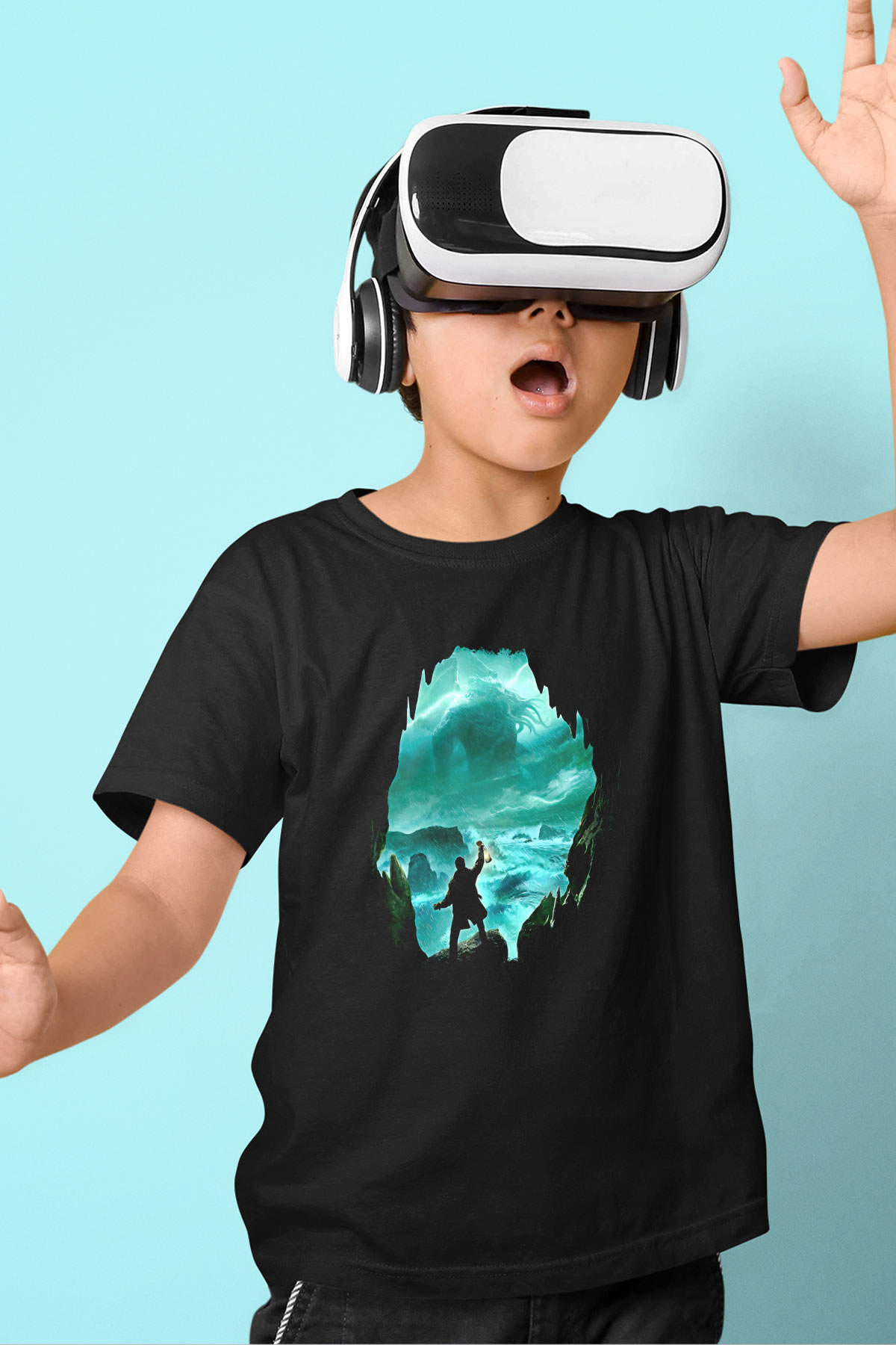 Call Of Ctulhu Baskılı Unisex Siyah Çocuk Tişört - Tshirt