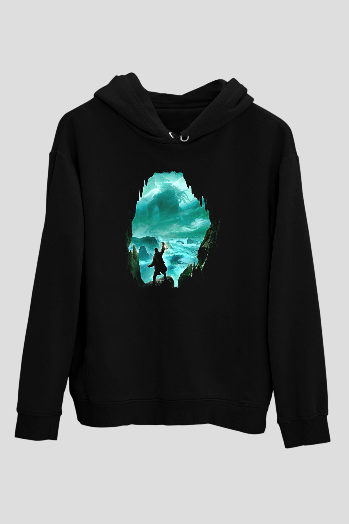 Call Of Ctulhu Baskılı Unisex Siyah Kapüşonlu Sweatshirt