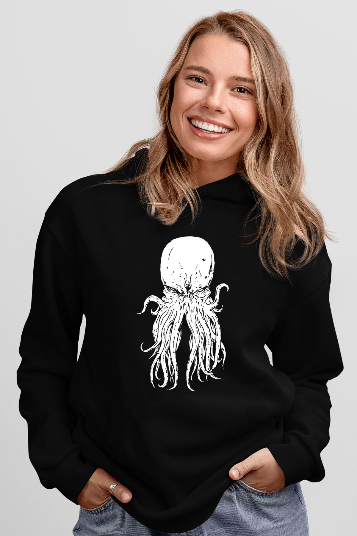 Call Of Ctulhu Baskılı Unisex Siyah Kapüşonlu Sweatshirt