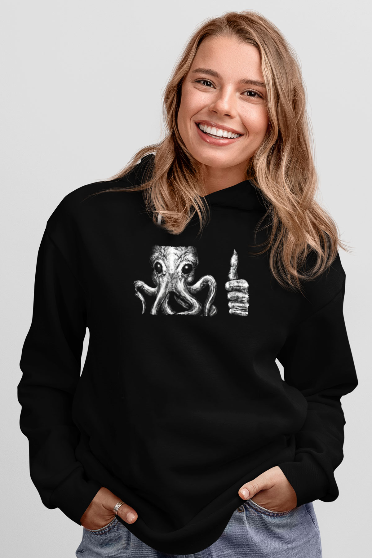 Call Of Ctulhu Baskılı Unisex Siyah Kapüşonlu Sweatshirt