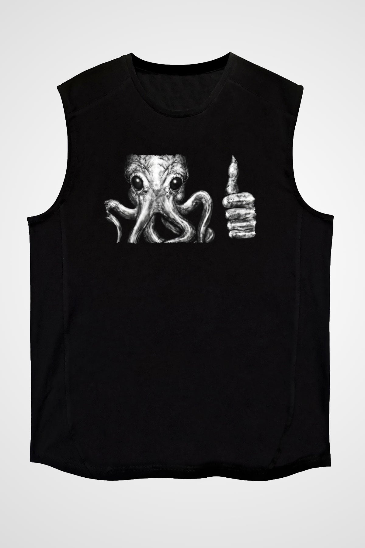 Call Of Ctulhu Baskılı Unisex Siyah Kolsuz Tişört - Tshirt