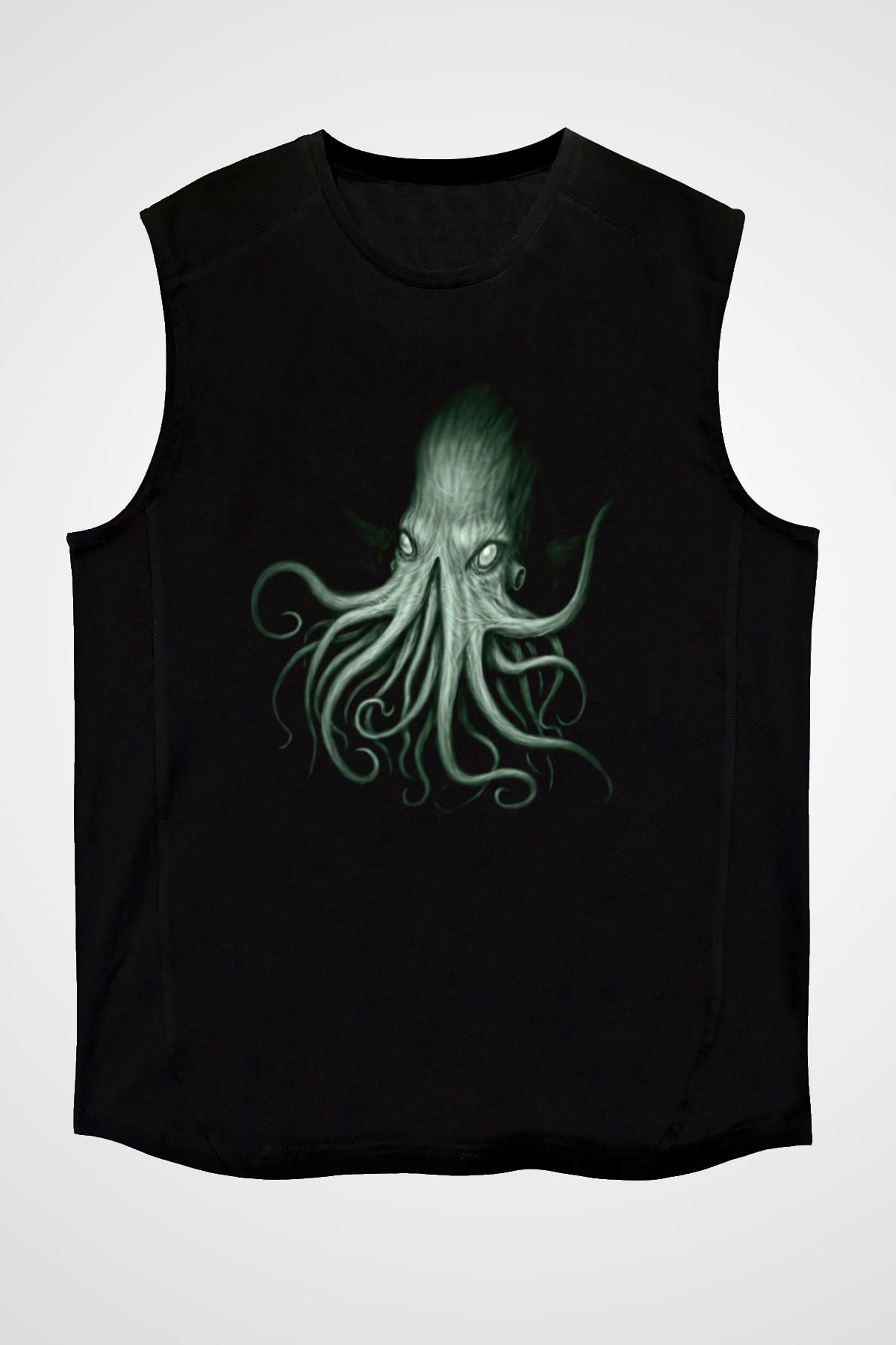Call Of Ctulhu Baskılı Unisex Siyah Kolsuz Tişört - Tshirt