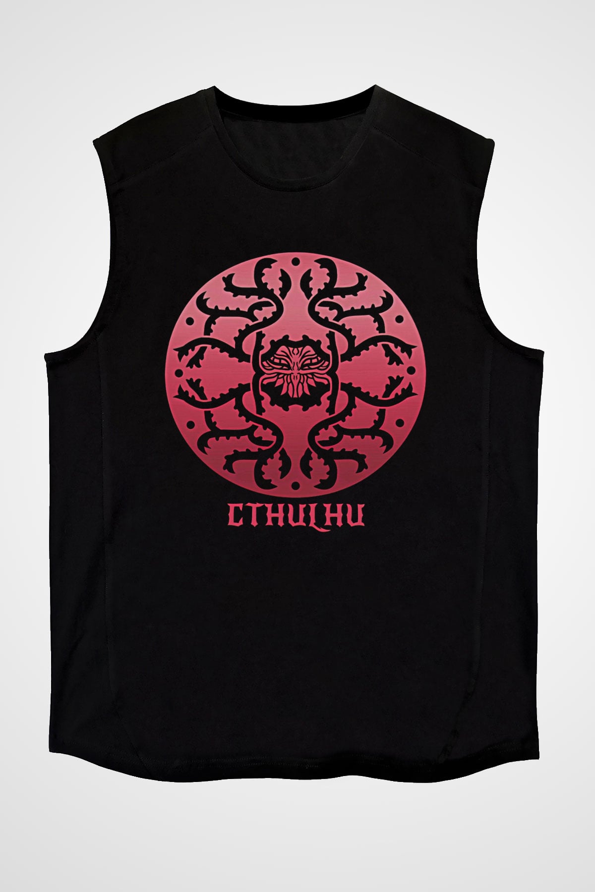 Call Of Ctulhu Baskılı Unisex Siyah Kolsuz Tişört - Tshirt