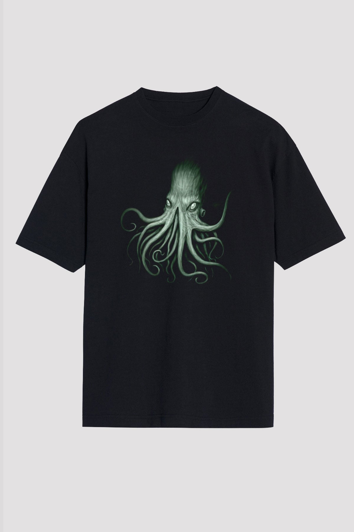 Call Of Ctulhu Baskılı Unisex Siyah Oversize Tişört - Tshirt